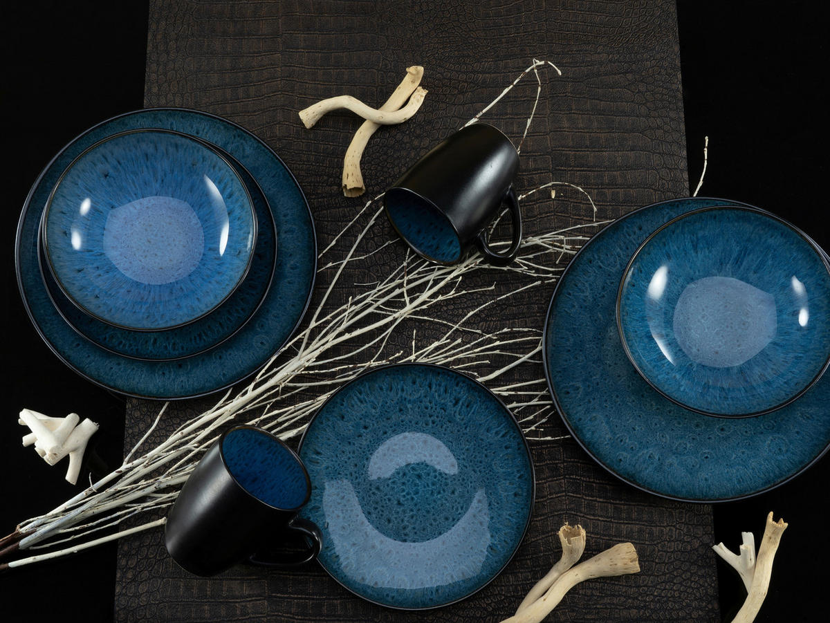 CreaTable Kombiservice Capri blau Keramik 16 tlg. Capri - blau/schwarz - CreaTable