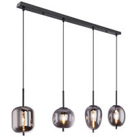 GLOBO Pendelleuchte BLACKY 15345-4 schwarz Metall Rauchglas B/H/L: ca. 18,5x120x100 cm E14 4 Brennstellen Pendelleuchte_Blacky 4flg. - schwarz (100,00/18,50/120,00cm) - GLOBO