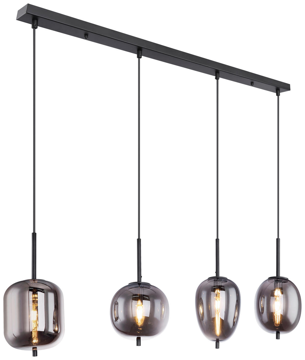 GLOBO Pendelleuchte BLACKY 15345-4 schwarz Metall Rauchglas B/H/L: ca. 18,5x120x100 cm E14 4 Brennstellen Pendelleuchte_Blacky 4flg. - schwarz (100,00/18,50/120,00cm) - GLOBO