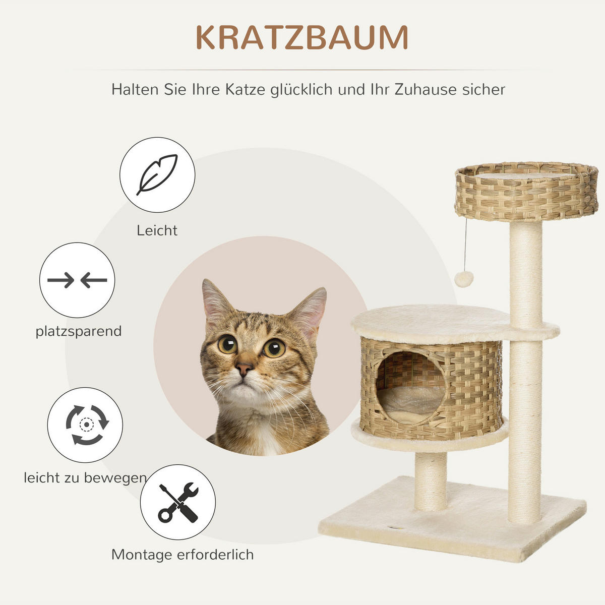 PawHut Kratzbaum Kratzbaum - (55,00/47,00/95,00cm) - PawHut