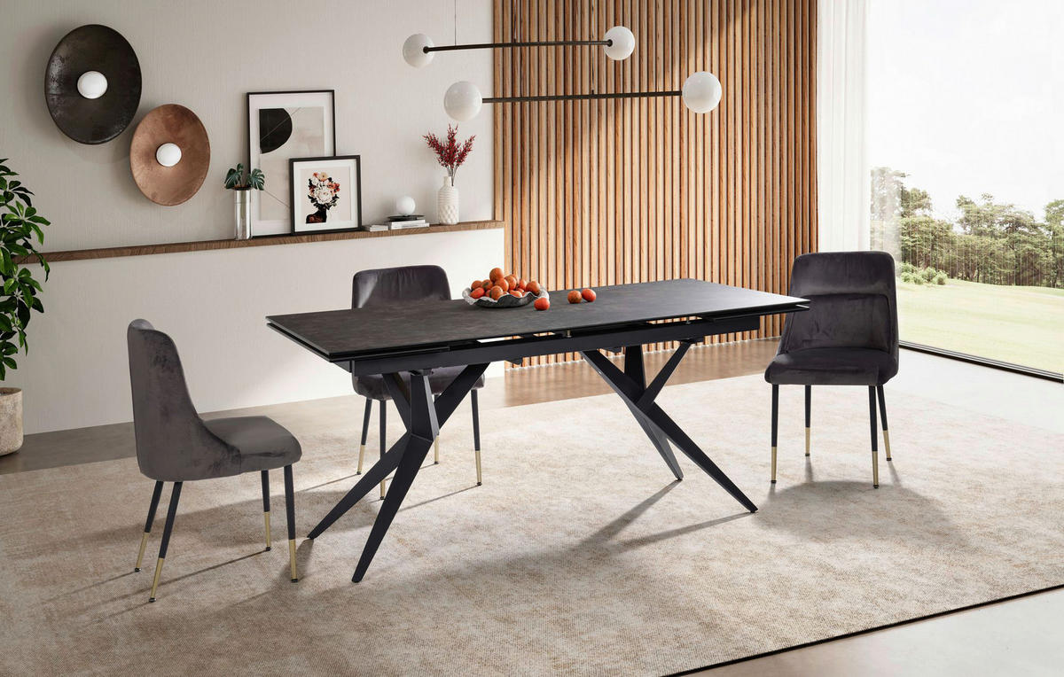 Esstisch schwarz Marmor Optik B/H/T: ca. 180x76x95 cm Esszimmertisch - schwarz (180,00/76,00/95,00cm) - Wohnling