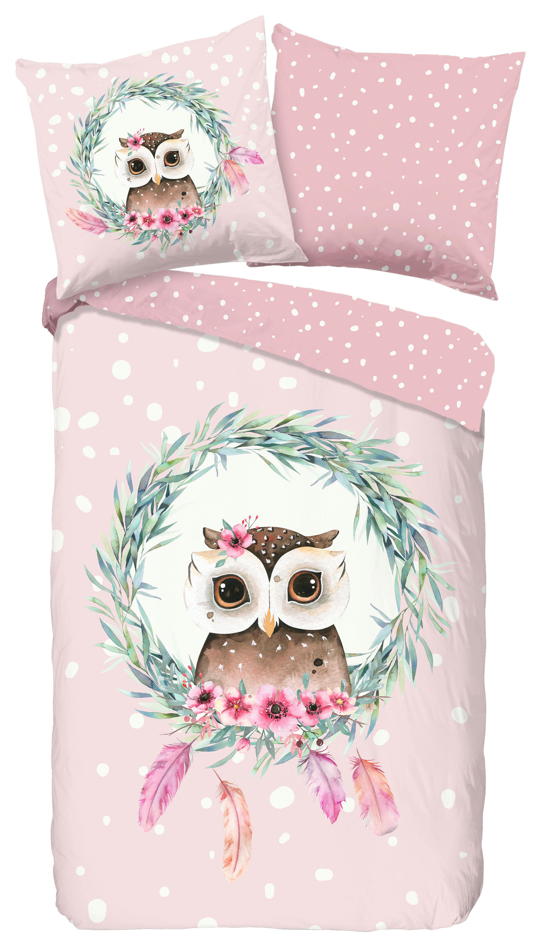Bettwäsche Owli pink Baumwolle B/L: ca. 135x200 cm Owli - pink (135,00/200,00cm) - Good Morning