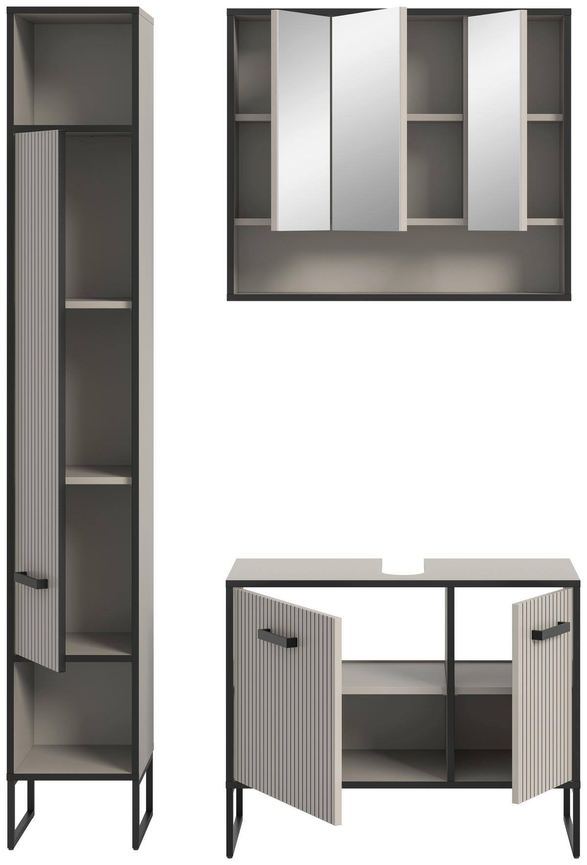 Badezimmer-Set BAGNO schwarz Kaschmirgrau Nachbildung B/H/T: ca. 125x192x36 cm BAGNO - schwarz (125,00/192,00/36,00cm) - xonox.home