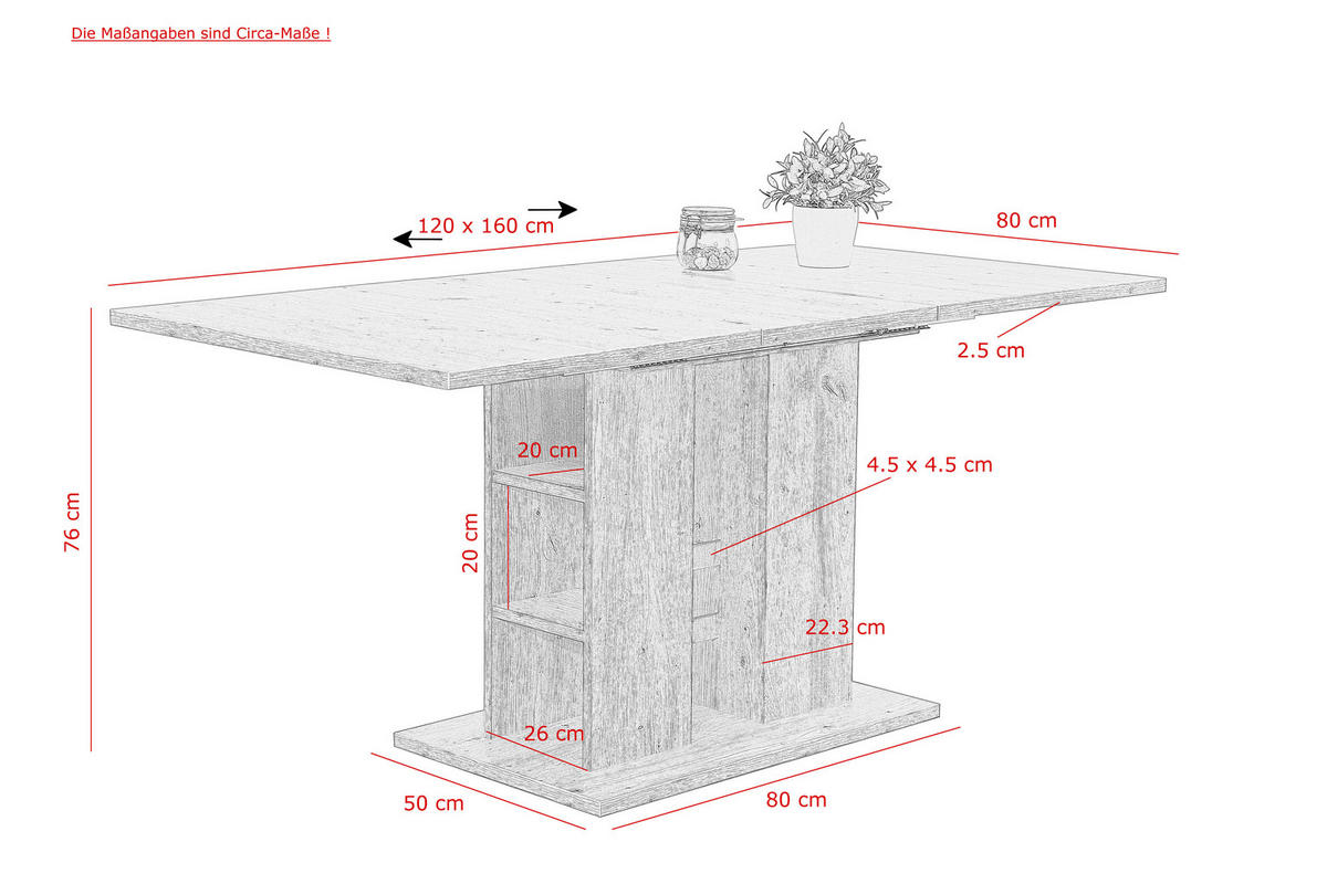Esstisch Steffi T Eiche San-Remo hell Nachbildung B/H/T: ca. 120x76x80 cm Steffi T - Eiche (120,00/76,00/80,00cm) - Hela