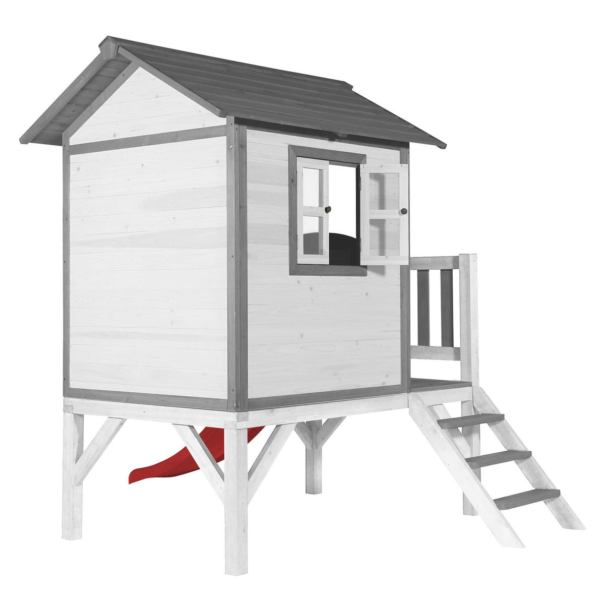 AXI Spielhaus Lodge XL grau B/H/T: ca. 240x189x167 cm Lodge XL - weiß/rot (240,00/189,00/167,00cm) - AXI