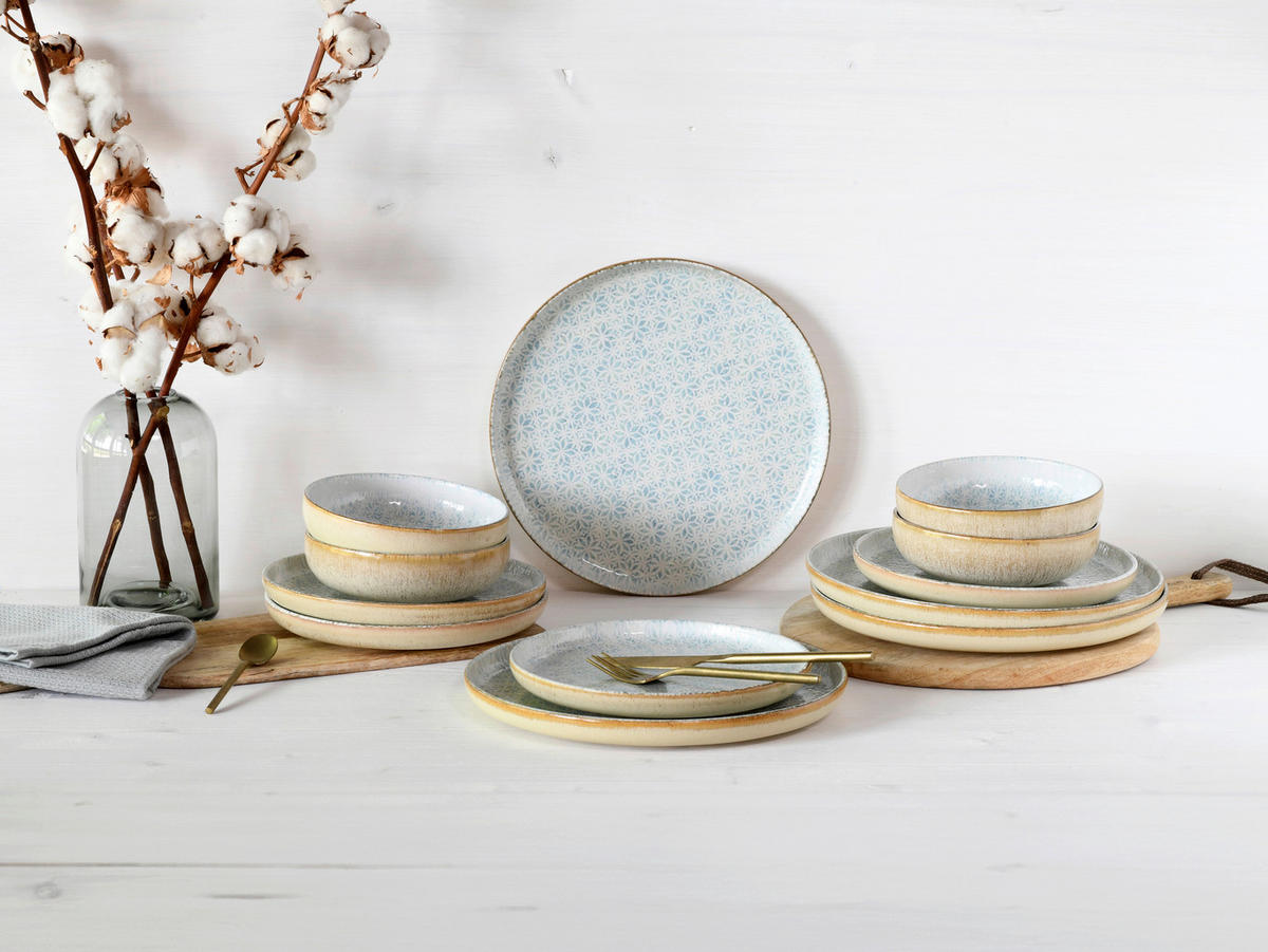 CreaTable Tafelservice Uno Emiliana blau Steinzeug 12 tlg. Uno Emiliana - blau - CreaTable