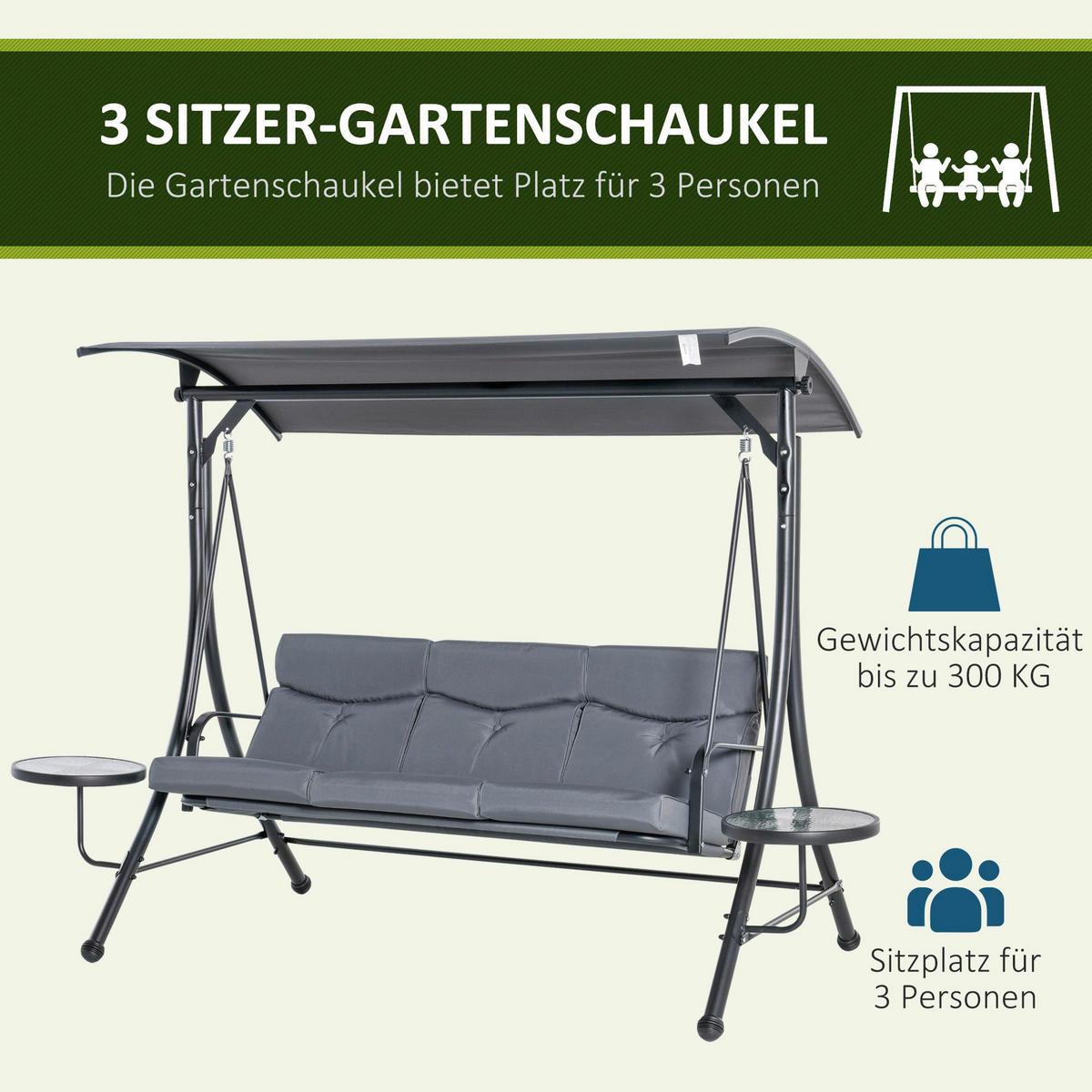 Outsunny Hollywoodschaukel grau Polyester B/H/L: ca. 125x177x271 cm Hollywoodschaukel - grau (271,00/125,00/177,00cm) - Outsunny