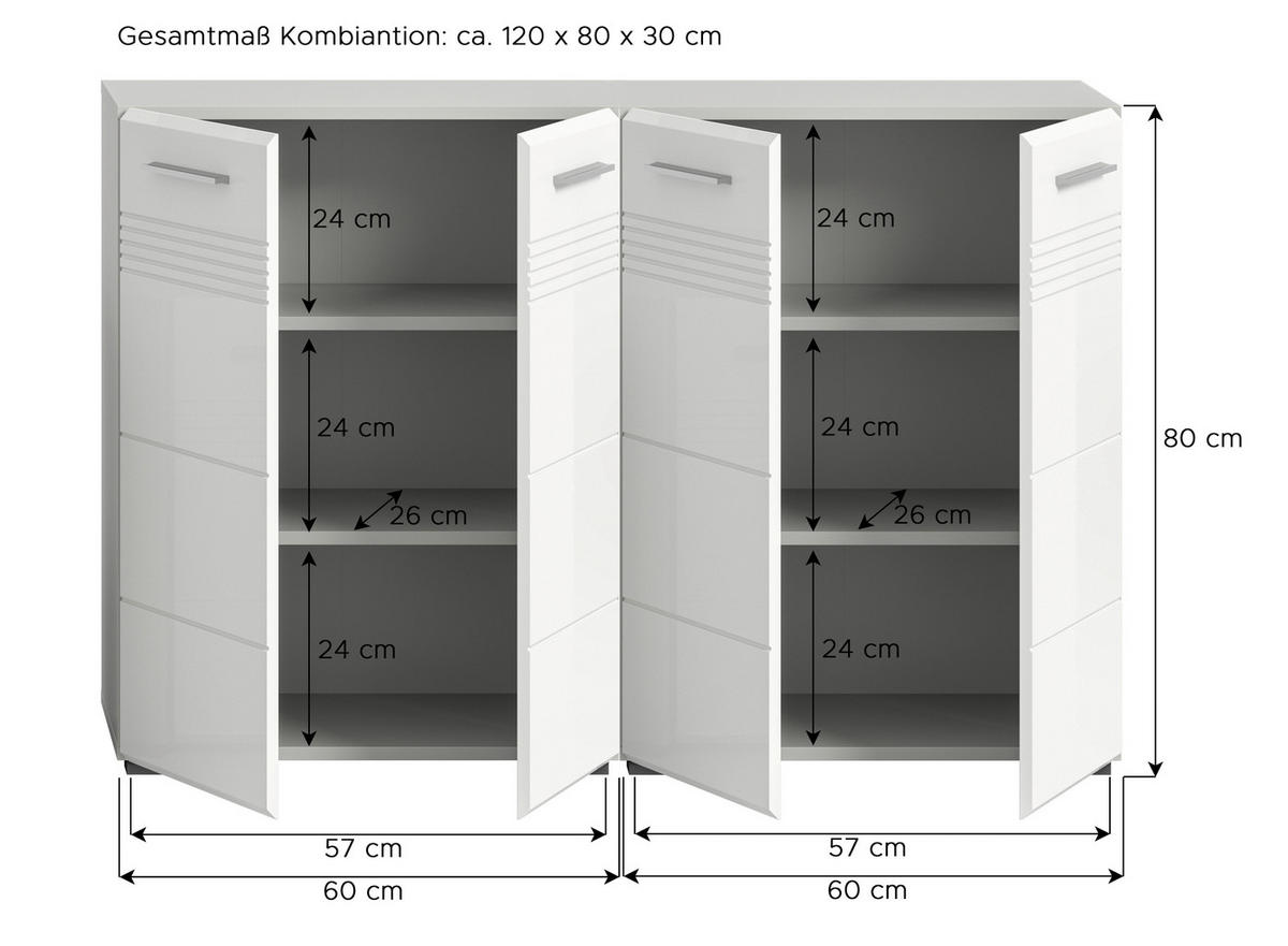 Badblock Copa hellgrau weiß Hochglanz B/H/T: ca. 120x80x30 cm Copa - hellgrau/weiß (120,00/80,00/30,00cm) - xonox.home