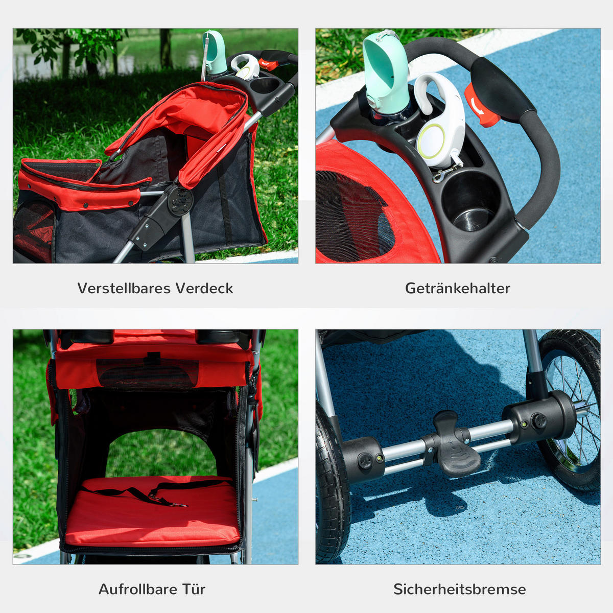 PawHut Hunde-Zubehör rot Polypropylen B/H/L: ca. 54,5x109,5x106,5 cm Hundewagen - rot (106,50/54,50/109,50cm) - PawHut