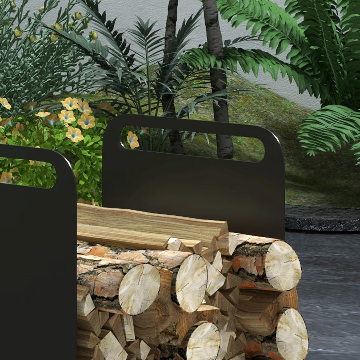 Outsunny Kaminholzregal schwarz B/H/L: ca. 30x36x36,5 cm Kaminholzregal - schwarz (36,50/30,00/36,00cm) - Outsunny