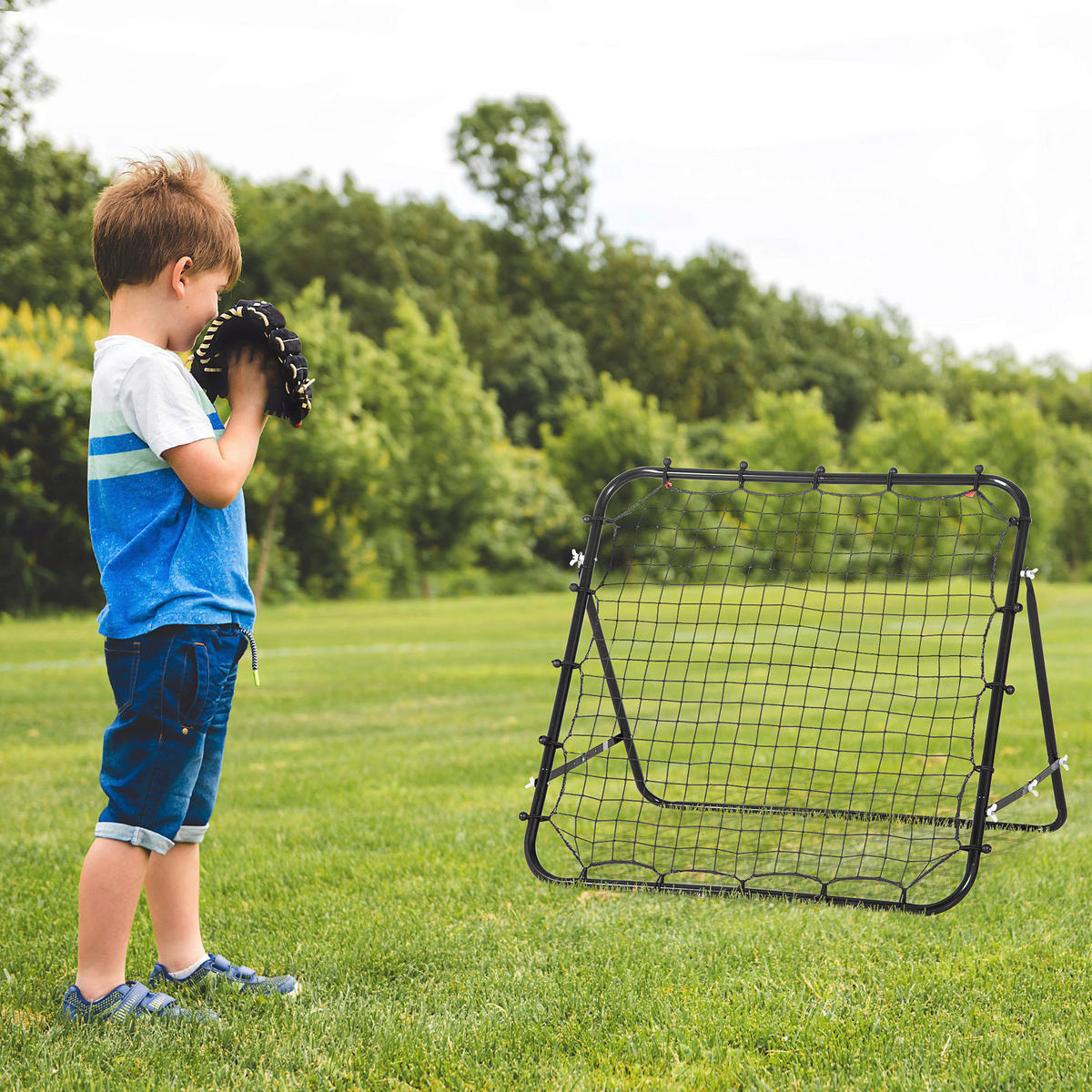 HOMCOM Kinder Fußballtor schwarz B/H/L: ca. 80x96x96 cm Rebounder - schwarz (96,00/80,00/96,00cm) - HOMCOM