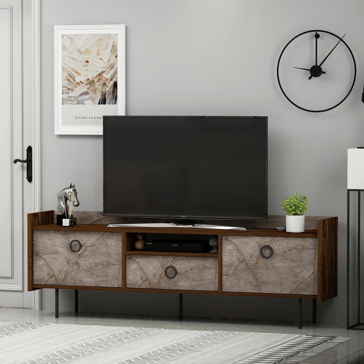 TV-Lowboard Büsra walnuss Nachbildung grau B/H/T: ca. 184x63x37 cm Büsra - walnuss/grau (184,00/63,00/37,00cm) - moebel17