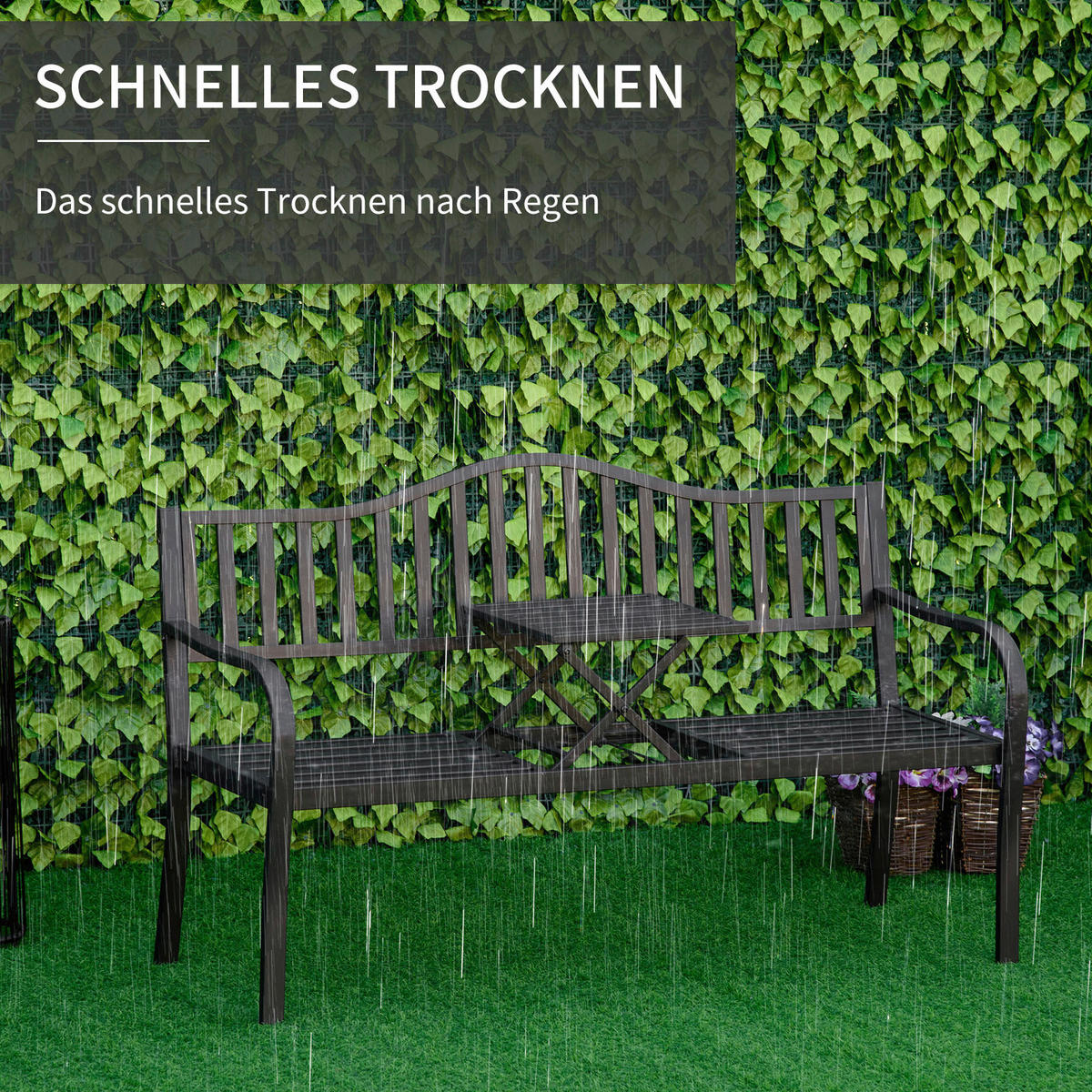 Outsunny Gartenbank Gartenbank - schwarz (150,00/58,50/90,00cm) - Outsunny