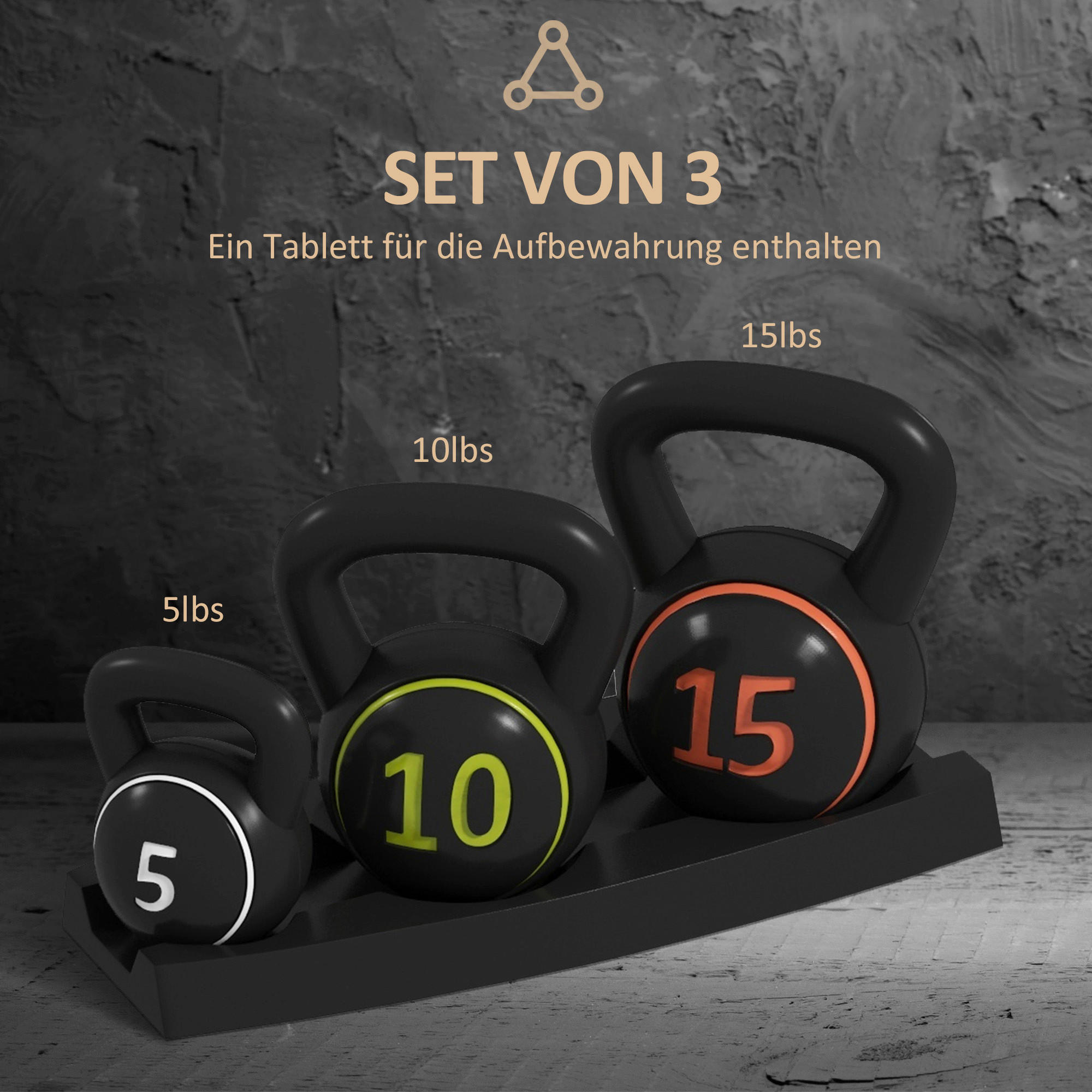 SPORTNOW Kettlebell schwarz Kunststoff B/H/L: ca. 18x24x18 cm Kettlebell-Set 3tlg. - schwarz (18,00/18,00/24,00cm) - SPORTNOW