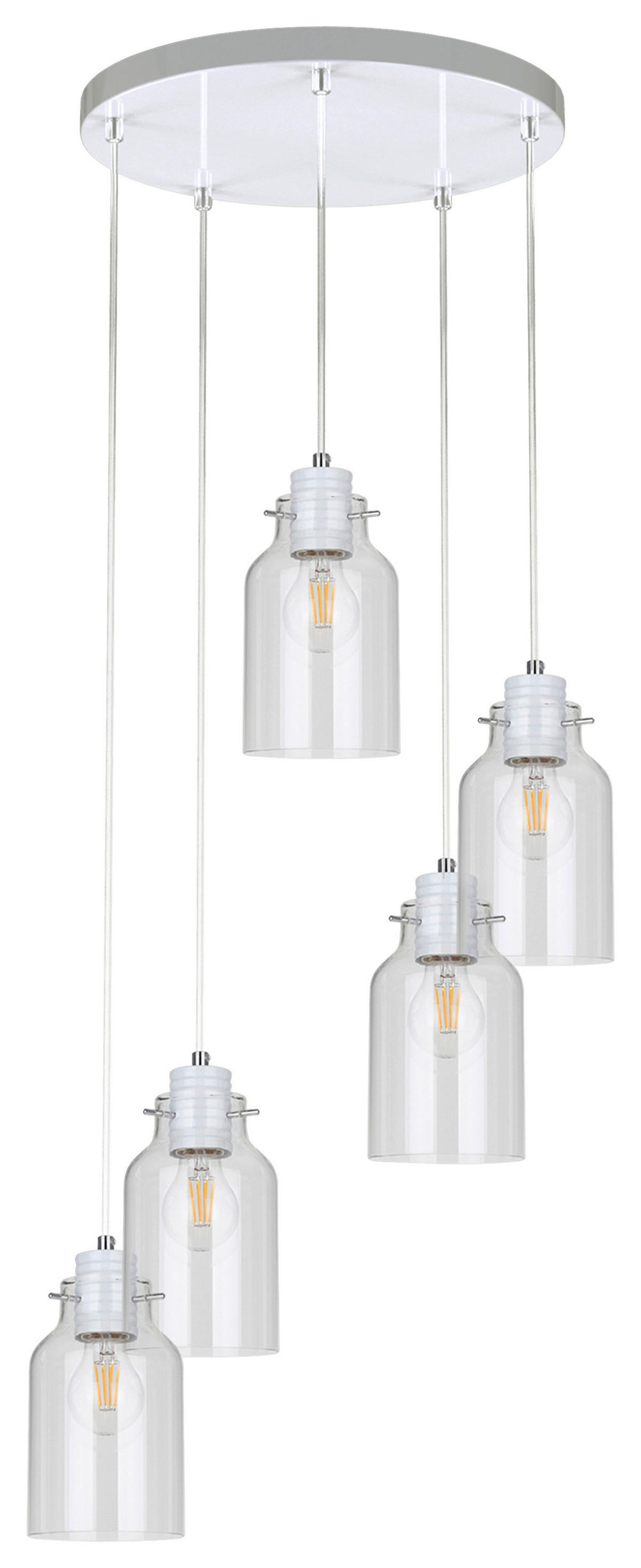 SPOT Light Pendelleuchte weiß transparent Metall Glas D: ca. 35 cm E27 5 Brennstellen Alessandro - weiß/transparent (35,00cm) - SPOT Light