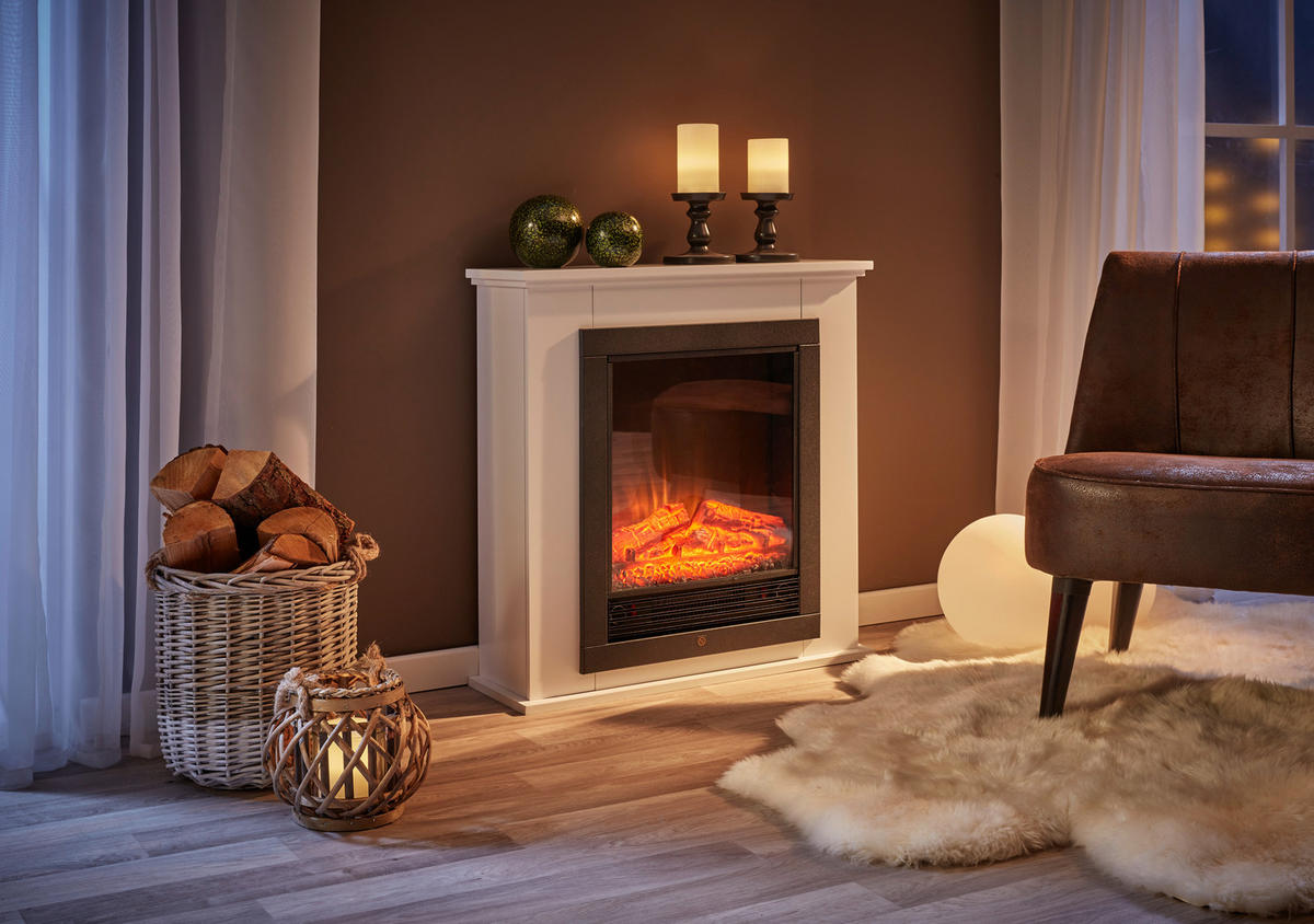 CLASSIC FIRE Elektrischer-Kamin 871125200410 weiß schwarz Glas Metall B/H/T: ca. 70x71x22 cm ca. 1800 W Lugano - weiß/schwarz (70,00/71,00/22,00cm) - CLASSIC FIRE