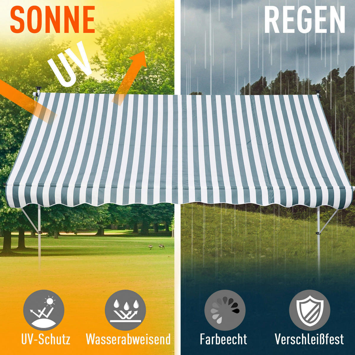 Markise grün B/H/L: ca. 150x280x300 cm Markise - weiß/grün (300,00/150,00/280,00cm) - Outsunny