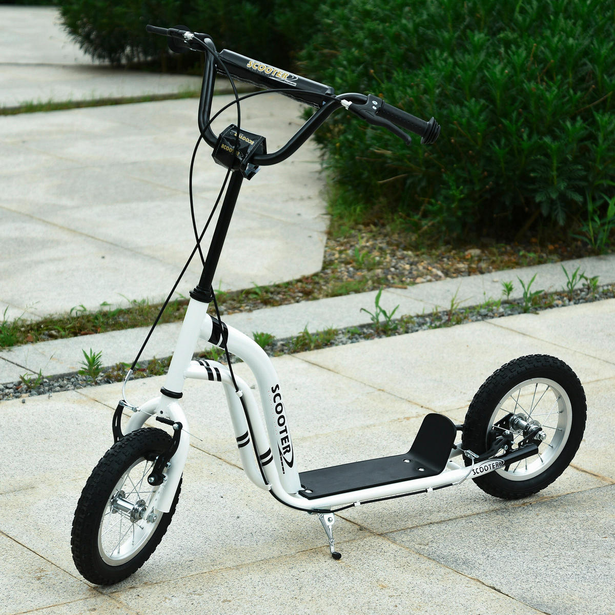 HOMCOM Tretroller weiß B/H/L: ca. 58x85x120 cm Tretroller_mit_Handbremse - weiß (120,00/58,00/85,00cm) - HOMCOM