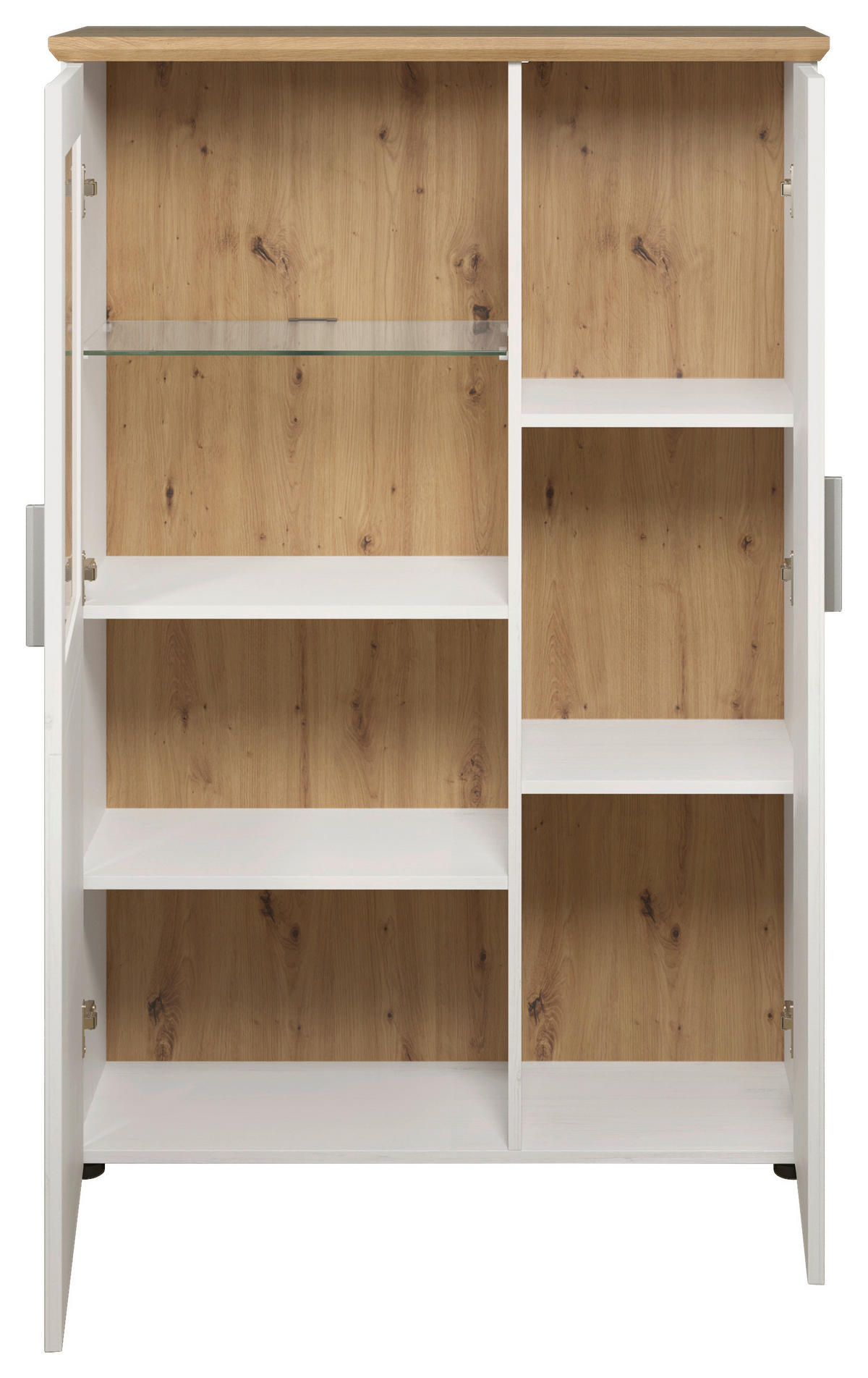 Standvitrine Shade weiß Pinie Nachbildung Eiche Artisan Nachbildung B/H/T: ca. 95x140x38 cm Shade - Eiche/weiß (95,00/140,00/38,00cm)