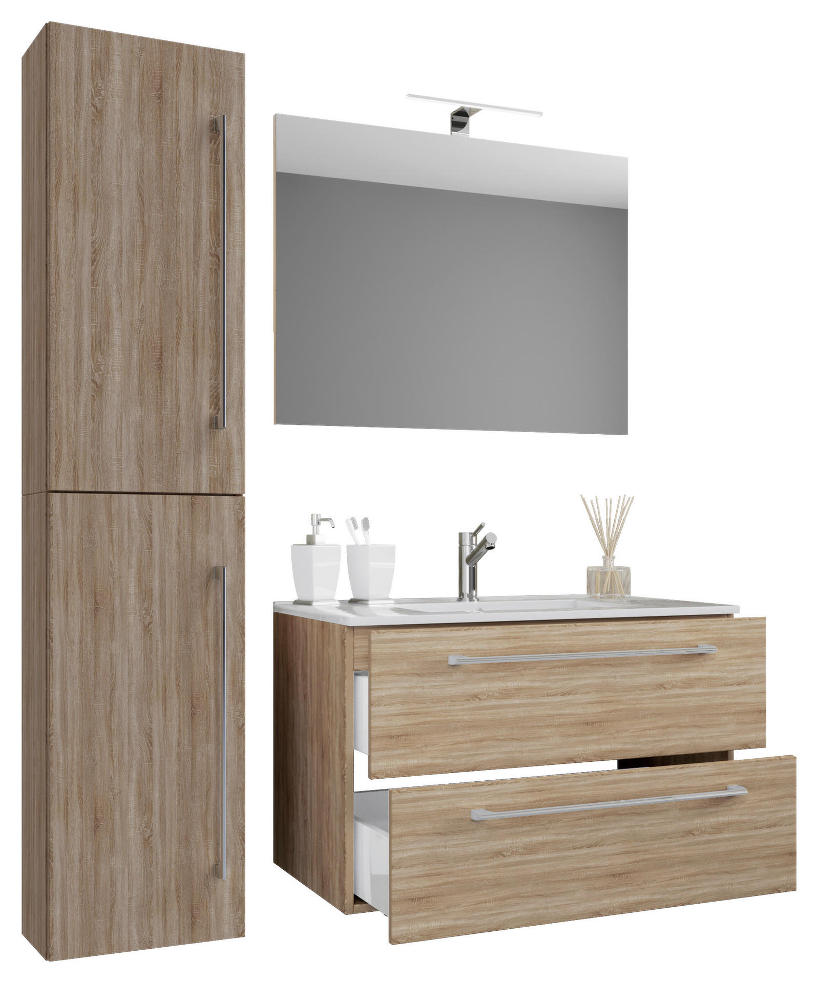 Waschplatz 4tlg-Badinos Eiche Sonoma Nachbildung B/H/T: ca. 81x52x46 cm 4tlg-Badinos - Eiche (81,00/52,00/46,00cm) - VCM Möbel