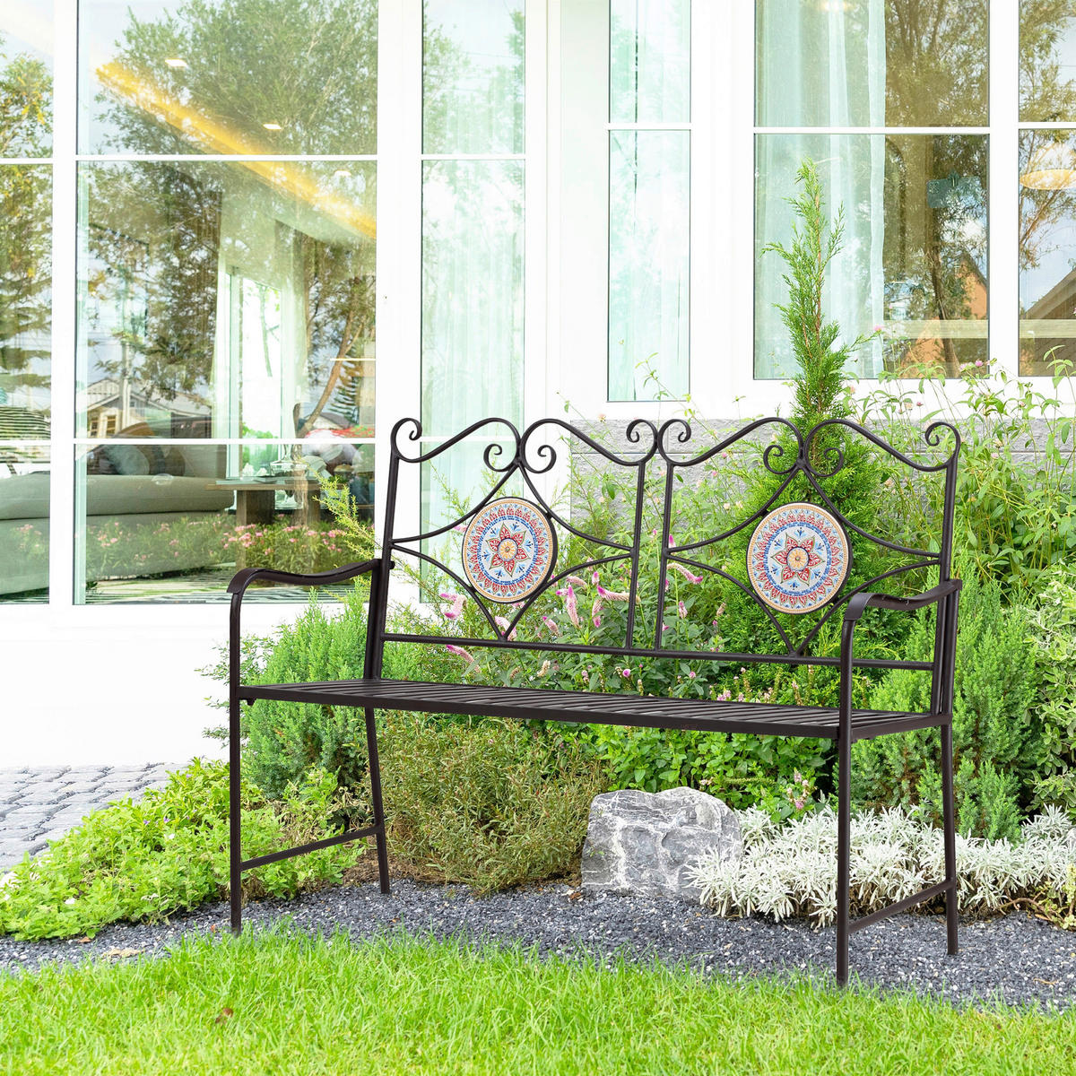 Outsunny Gartenbank braun Stein B/H/L: ca. 52x93x121 cm Gartenbank - braun (121,00/52,00/93,00cm) - Outsunny