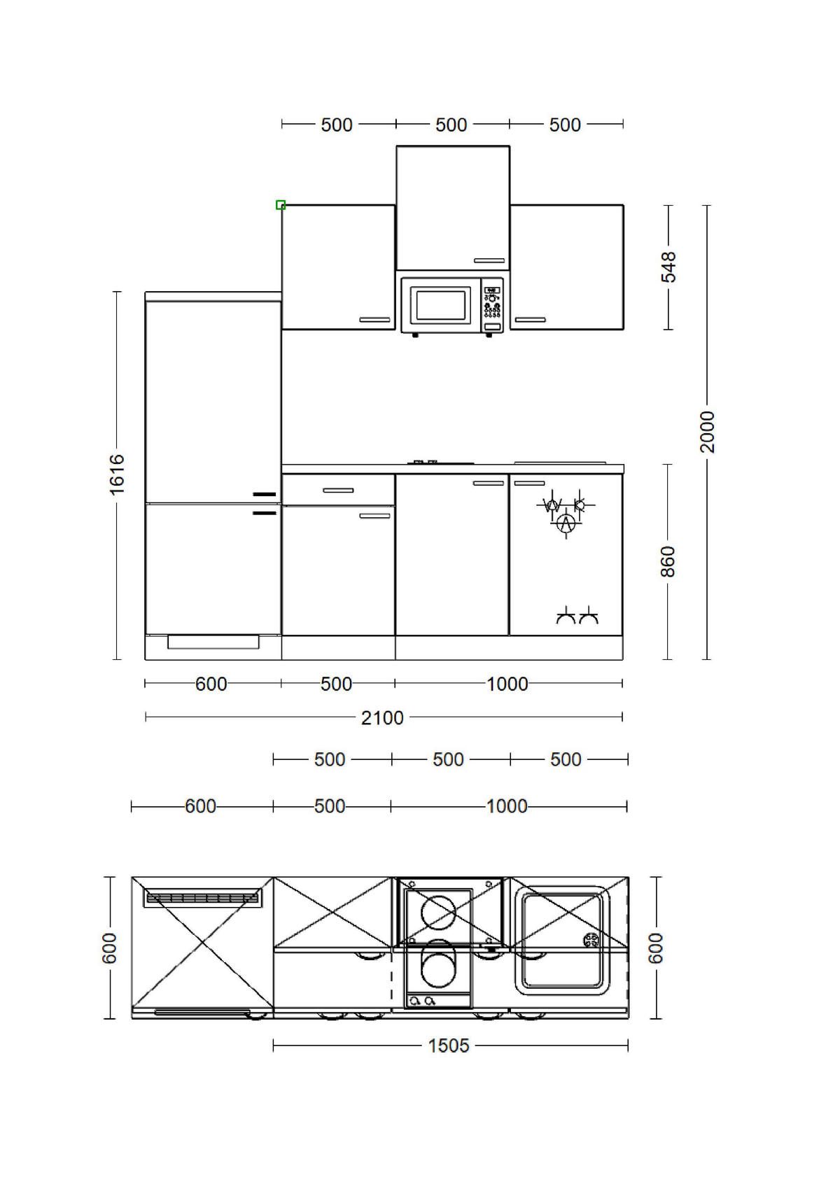 Küchenblock Elva anthrazit strukturiert B/H/T: ca. 210x226x60 cm Elva - Eiche/anthrazit (210,00/226,00/60,00cm) - Flex-Well