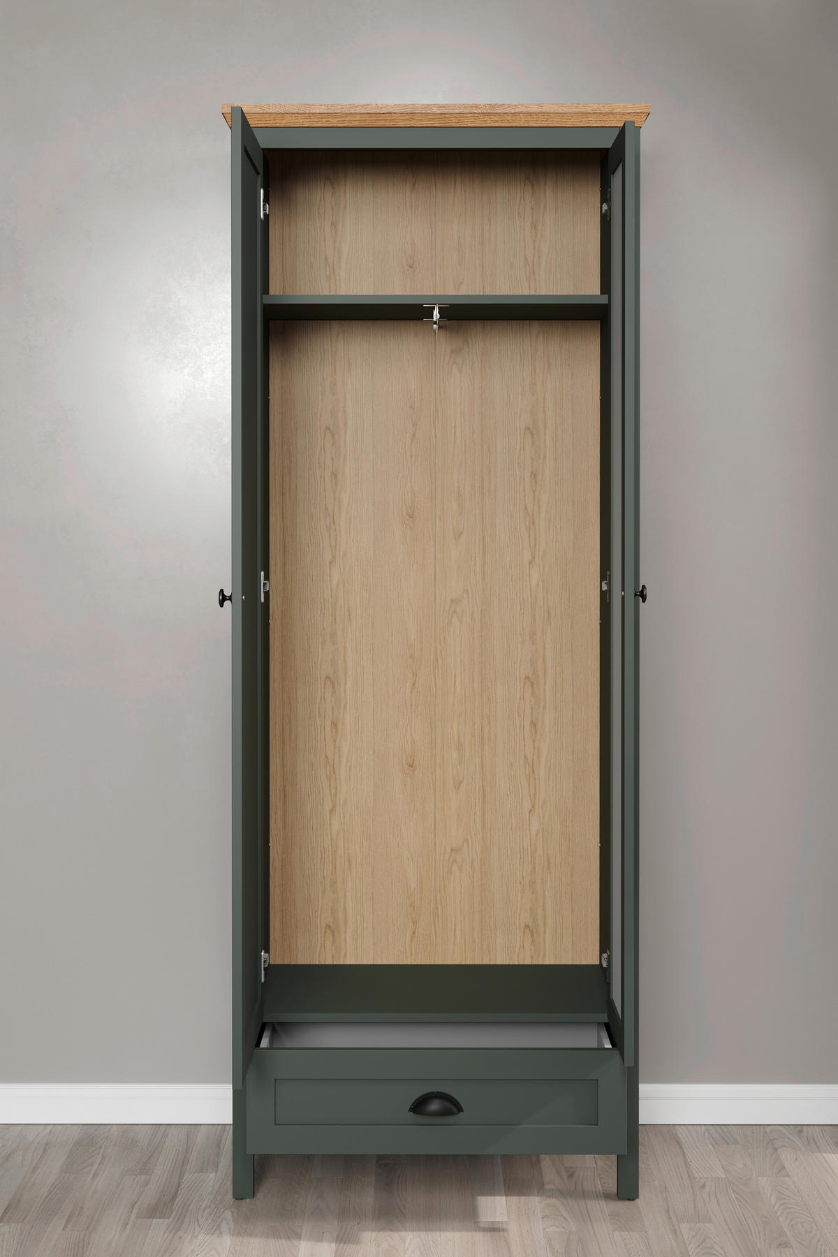 Garderobenschrank Stanton tannengrün Eiche Evoke Coast Nachbildung B/H/T: ca. 77x198x39 cm Stanton - Eiche/tannengrün (77,00/198,00/39,00cm)