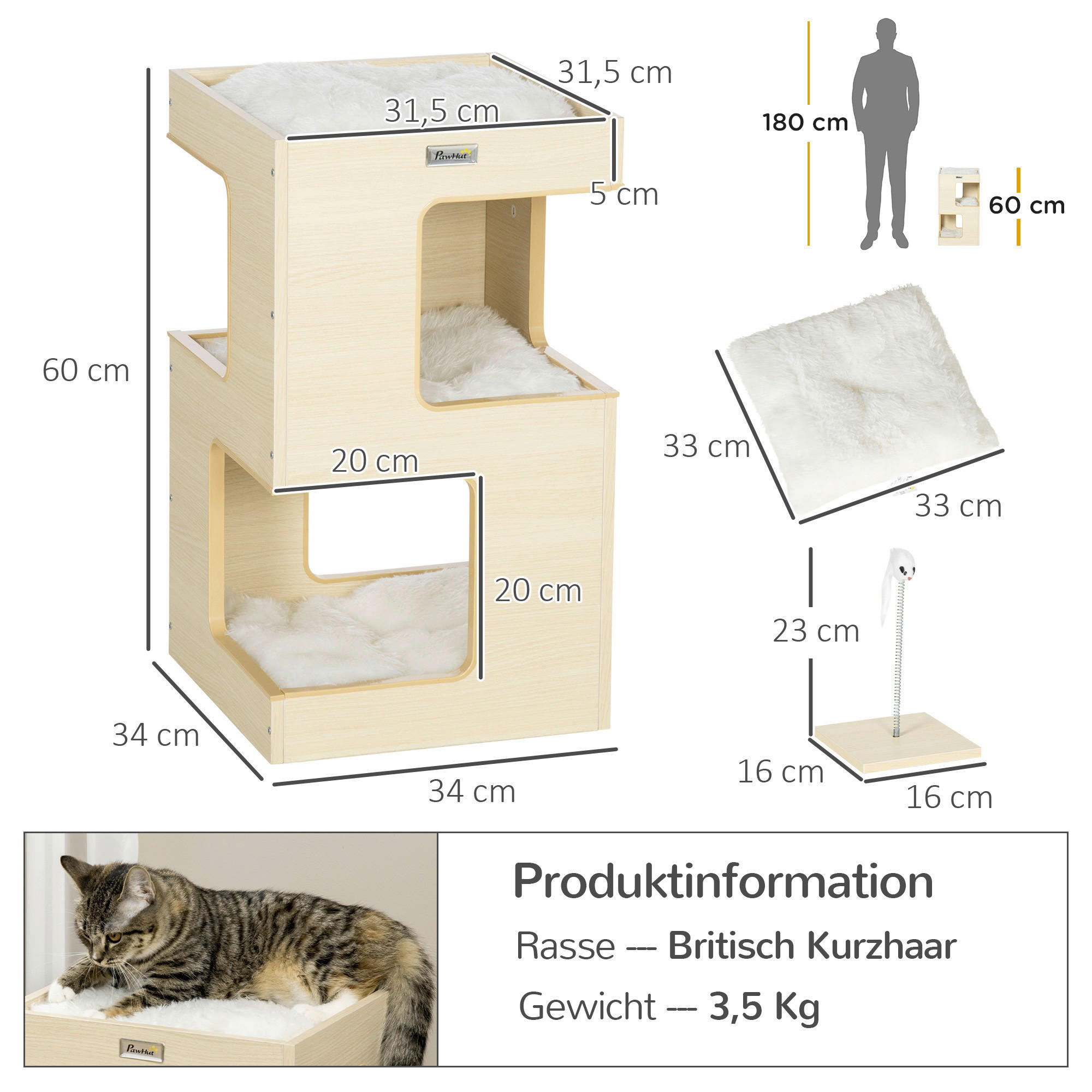 PawHut Katzenhaus Eiche Spanplatte B/H/L...