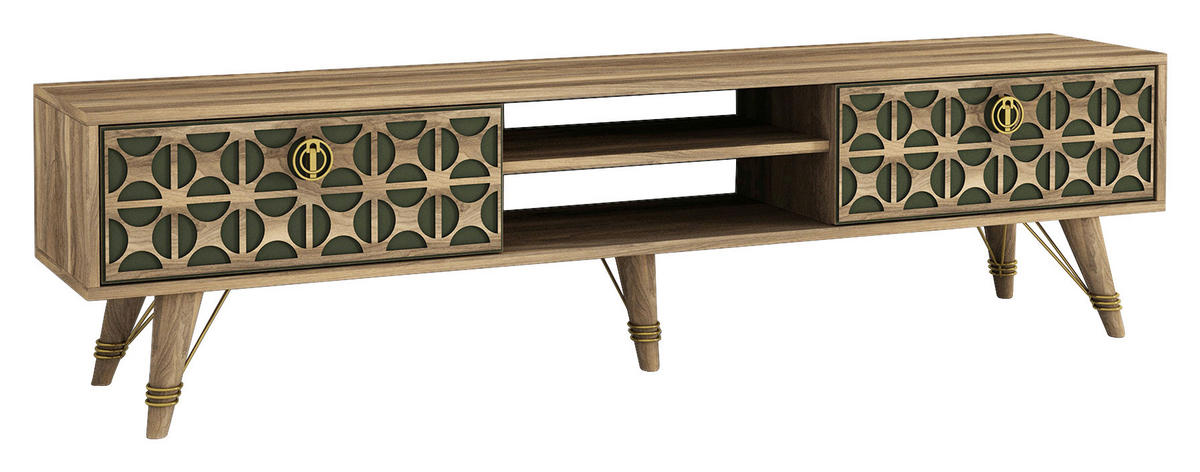 TV-Lowboard Valente walnuss Nachbildung dunkelgrün B/H/T: ca. 180x46,2x29,5 cm Valente - walnuss/dunkelgrün (180,00/46,20/29,50cm) - moebel17