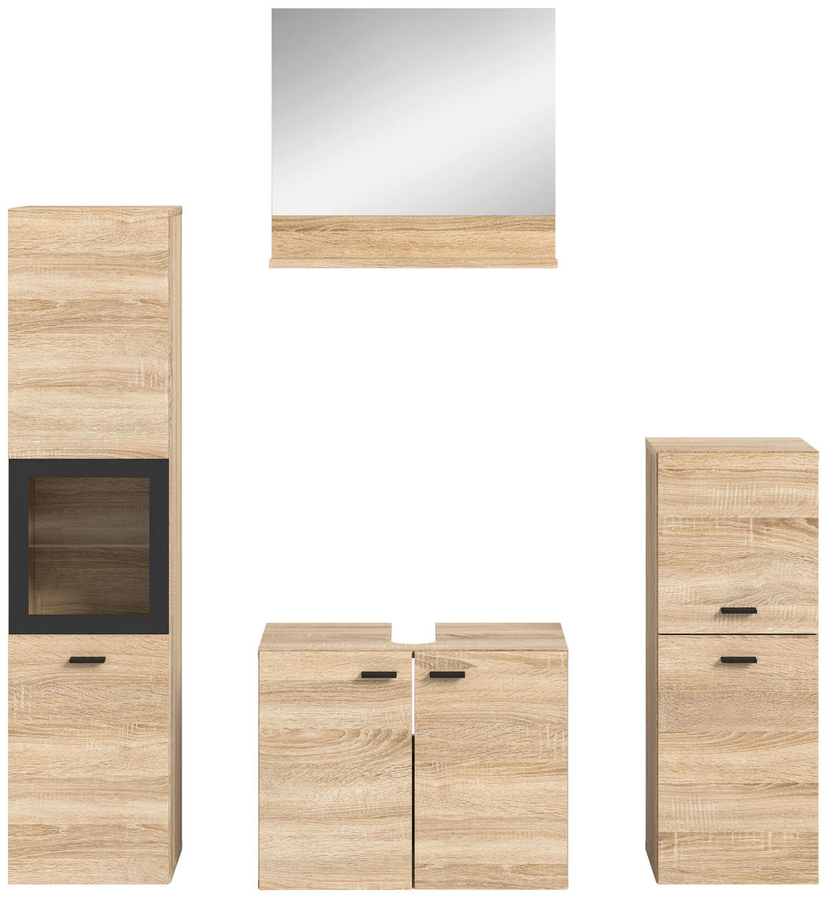 Badezimmer-Set BOSTON Eiche Sonoma Nachbildung schwarz B/H/T: ca. 137x186x33 cm BOSTON - Eiche/schwarz (137,00/186,00/33,00cm) - xonox.home