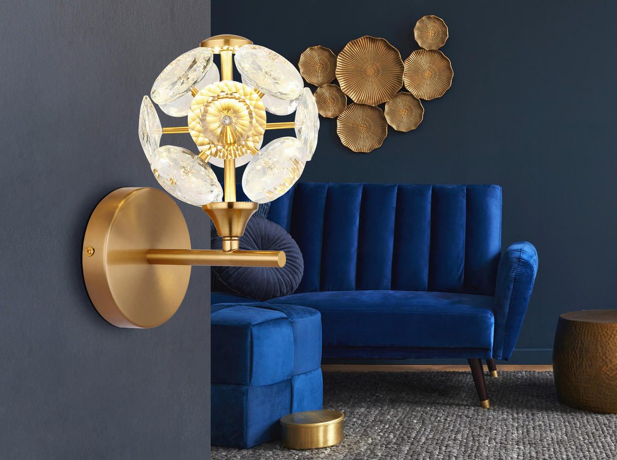 GLOBO Wandleuchte gold klar Metall B/H: ca. 15x24 cm 1 Brennstellen VIRINA - klar/gold (15,00/24,00cm) - GLOBO