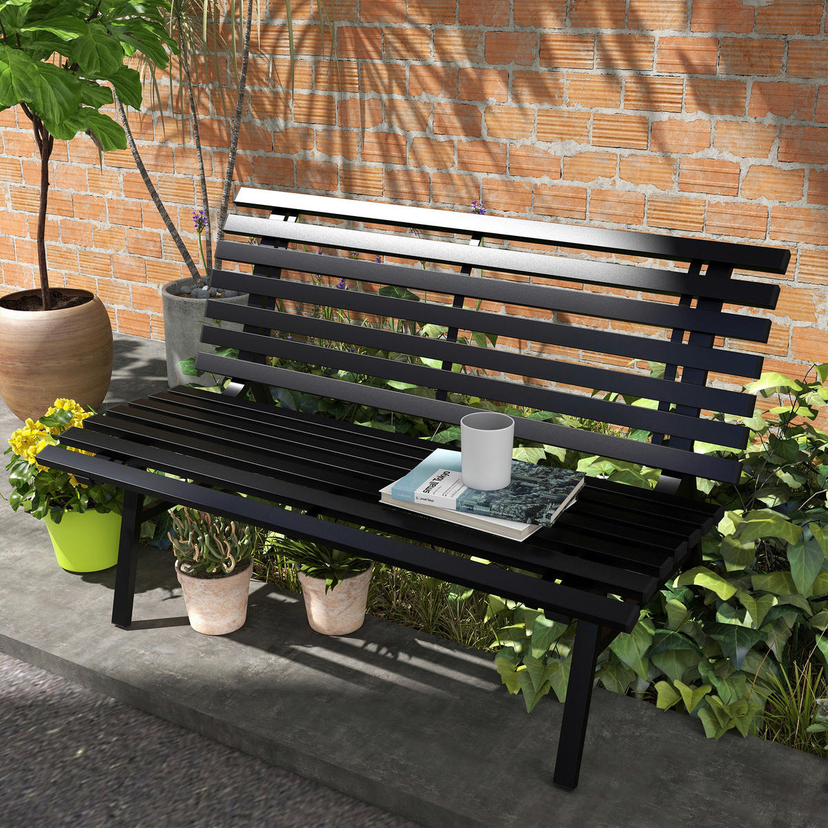 Outsunny Gartenbank schwarz Aluminium B/H/L: ca. 67x79x123 cm Gartenbank - schwarz (123,00/67,00/79,00cm) - Outsunny