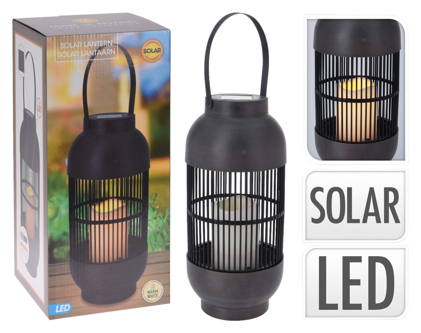 Solarlaterne schwarz Rattan Kunststoff B/H: ca. 15x33 cm Solarlaterne - schwarz (15,00/33,00cm)