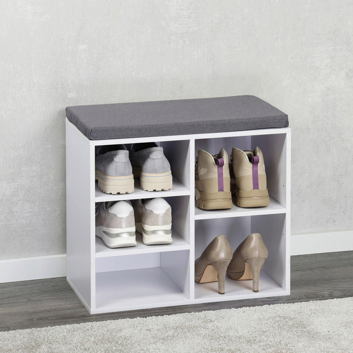 Kesper Schuhschrank mit Sitzkissen weiß Spanplatte B/H/L: ca. 29,5x48x515 cm Schuhschrank_mit_Sitzkissen - braun/weiß (515,00/29,50/48,00cm) - Kesper