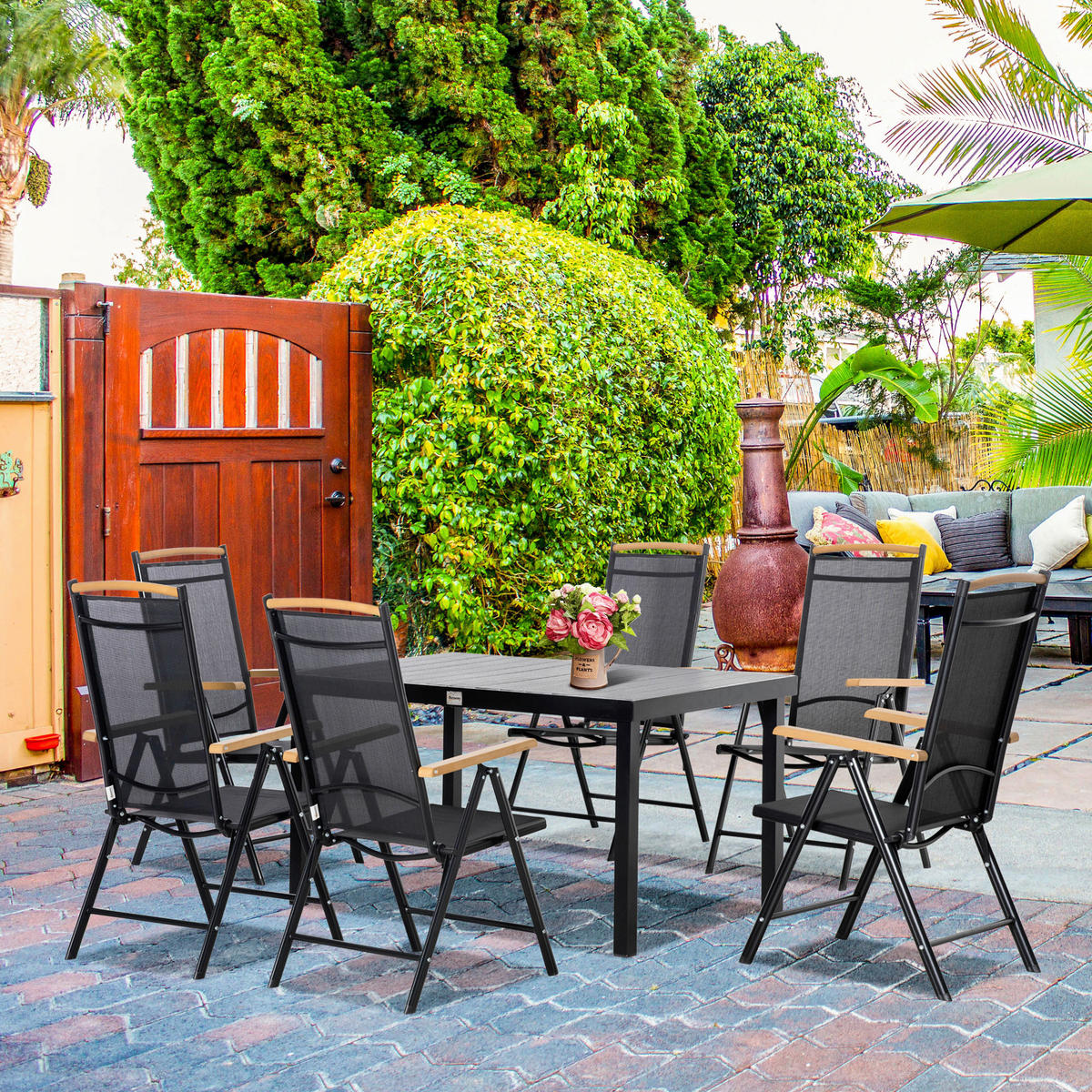 Outsunny Gartensitzgruppe schwarz Aluminium B/H/L: ca. 90x74x140 cm Gartensitzgruppe - schwarz (140,00/90,00/74,00cm) - Outsunny