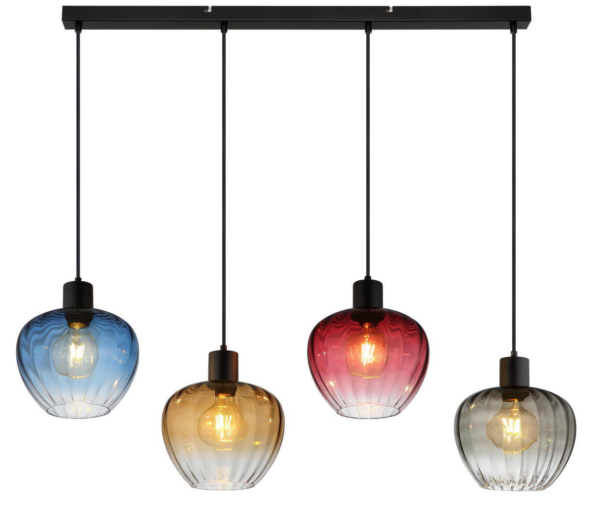 GLOBO Pendelleuchte TOY 30140417 Rauch schwarz Metall Glas B/H/L: ca. 108x120x24 cm E27 4 Brennstellen TOY - schwarz/Rauch (24,00/108,00/120,00cm) - GLOBO