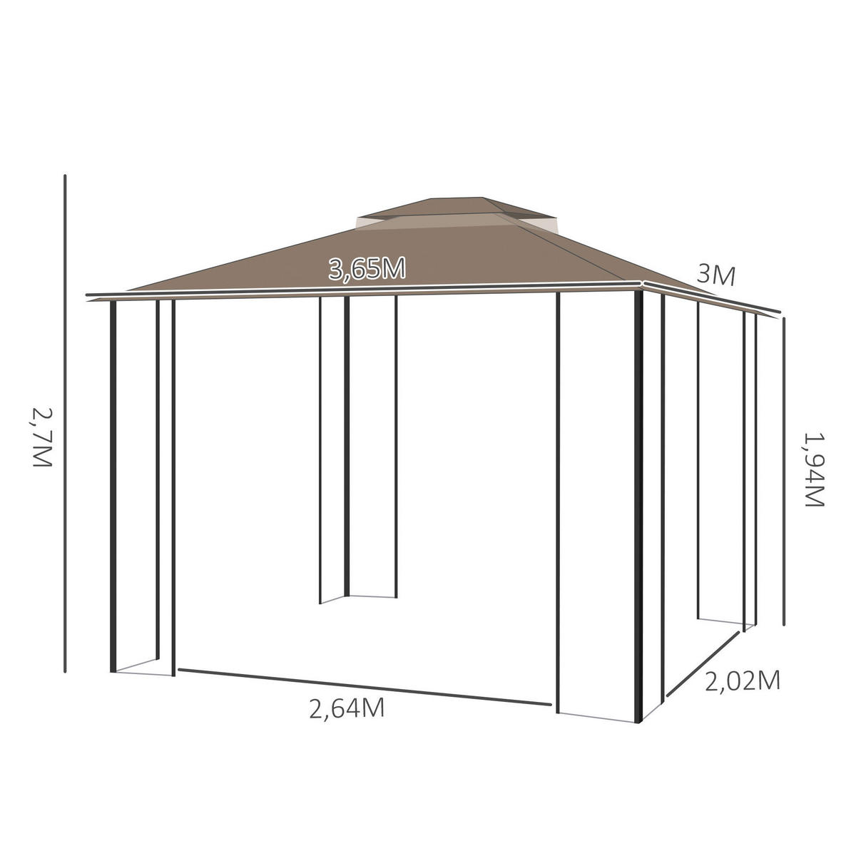 Outsunny Pavillon braun Metall B/H/L: ca. 300x270x365 cm Pavillon - braun/beige (365,00/300,00/270,00cm) - Outsunny