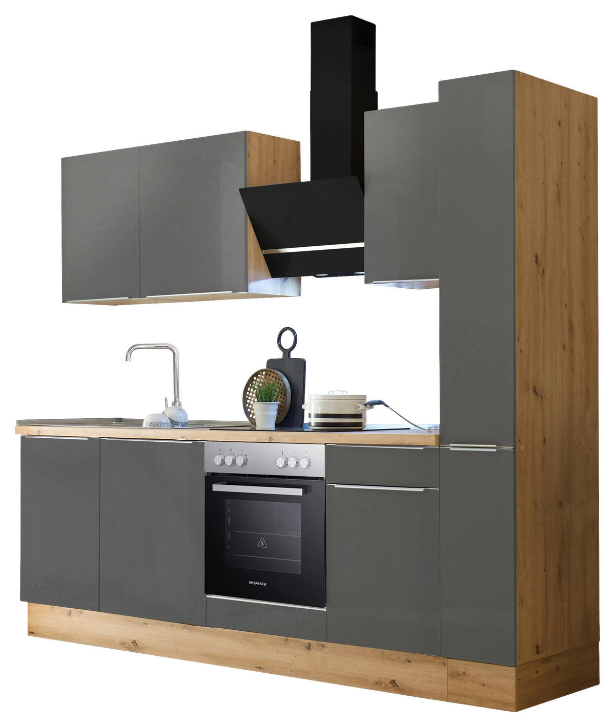 Respekta Küchenblock Marleen grau matt B/H/T: ca. 250x211x60 cm Marleen - Eiche/Alu (250,00/211,00/60,00cm) - Respekta