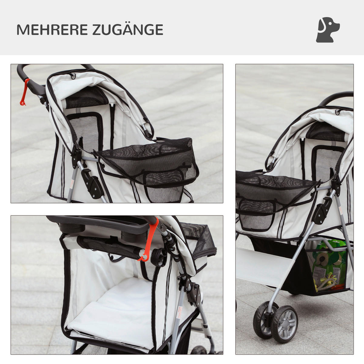 PawHut Hunde-Zubehör grau Edelstahl B/H/L: ca. 45x75x97 cm Hundebuggy - grau (97,00/45,00/75,00cm) - PawHut
