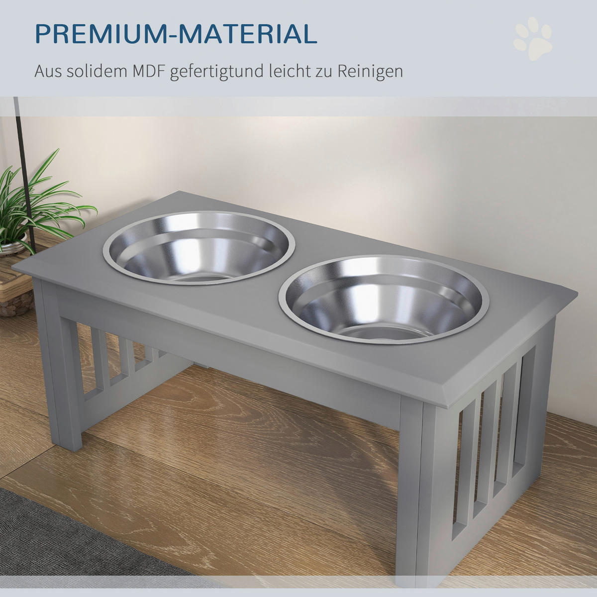 PawHut Futternapf grau Edelstahl B/H/L: ca. 30,5x25,4x58,4 cm Futternapf - grau (58,40/30,50/25,40cm) - PawHut