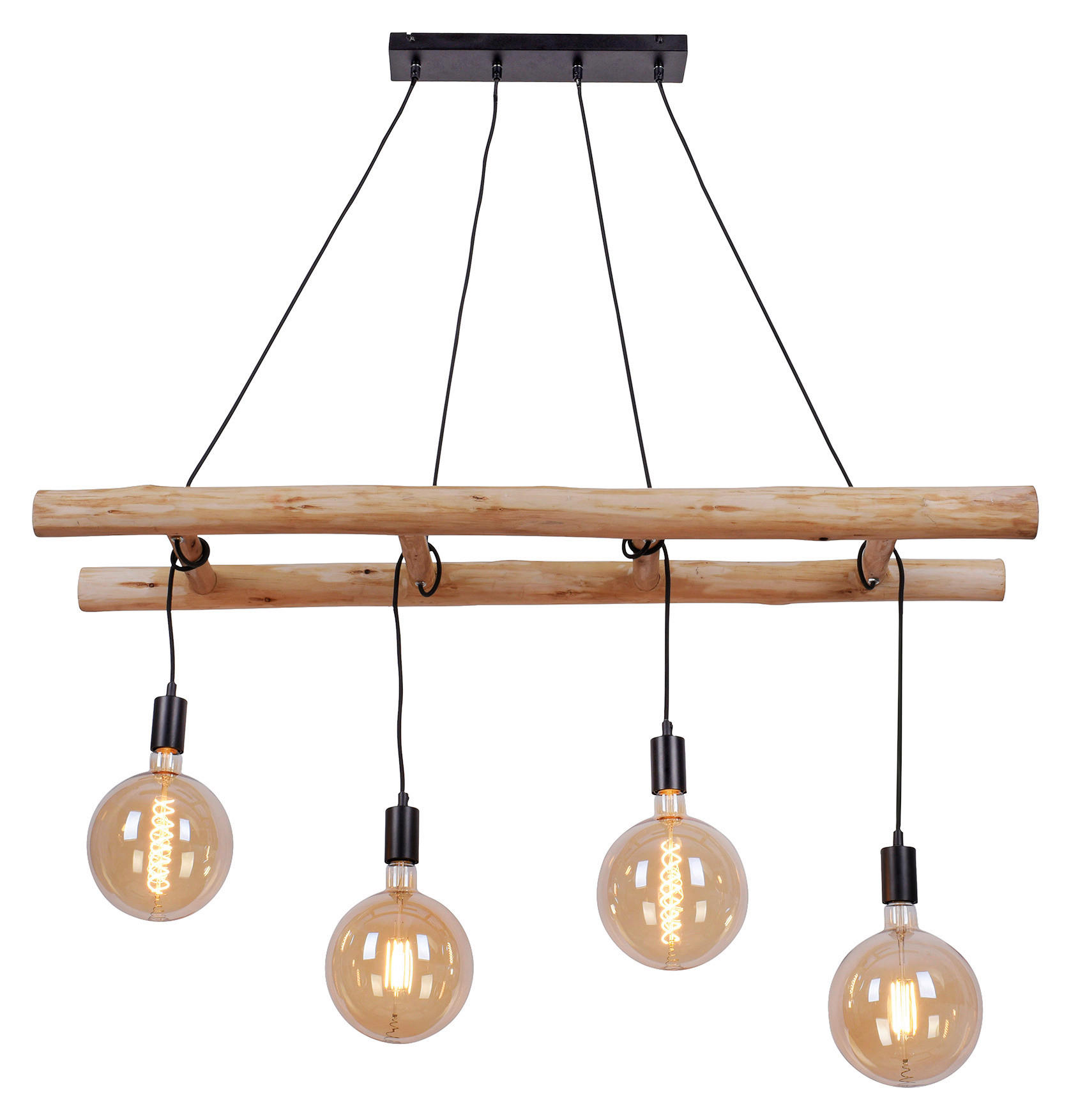 Just Light Pendelleuchte 15025-18 schwarz Holz Metall Kunststoff H/T/L: ca. 120x30x120 cm E27 4 Brennstellen Pendelleuchte_Edgar - schwarz (120,00cm) - Just Light