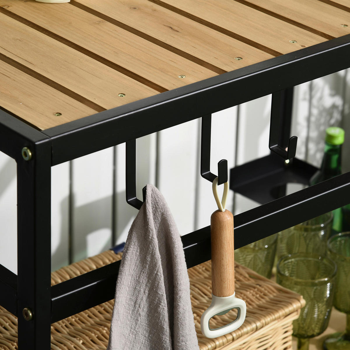 Outsunny Servierwagen natur Stahl B/H/L: ca. 65x80x107 cm Servierwagen - natur (107,00/65,00/80,00cm) - Outsunny