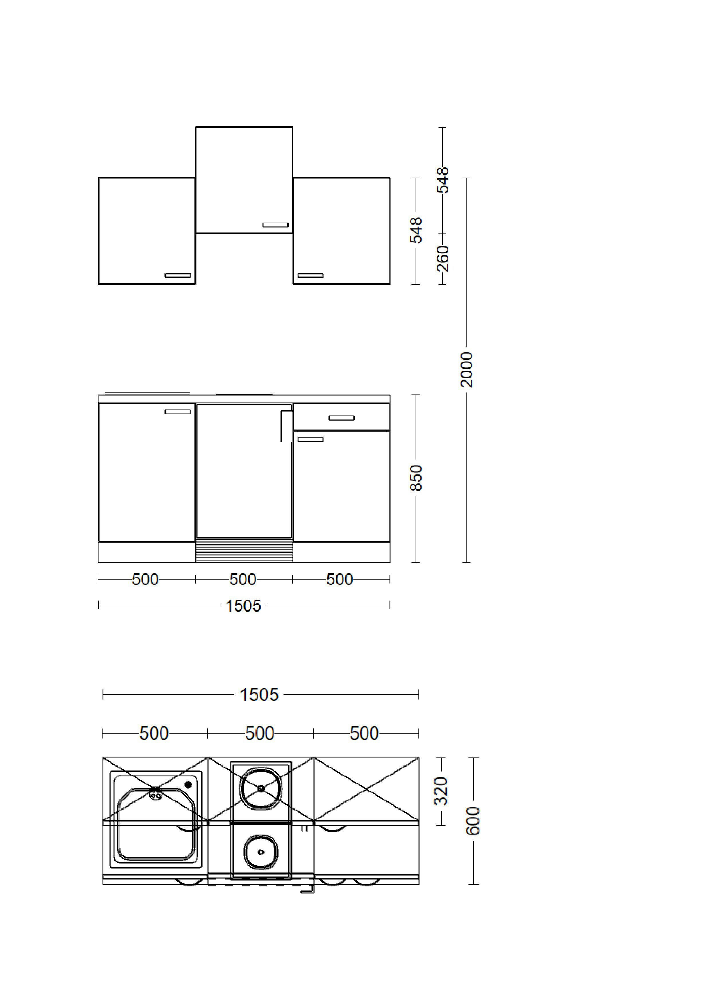 Küchenblock Capri schwarz B/H/T: ca. 151x226x60 cm Capri - schwarz/Oak (151,00/226,00/60,00cm) - Flex-Well