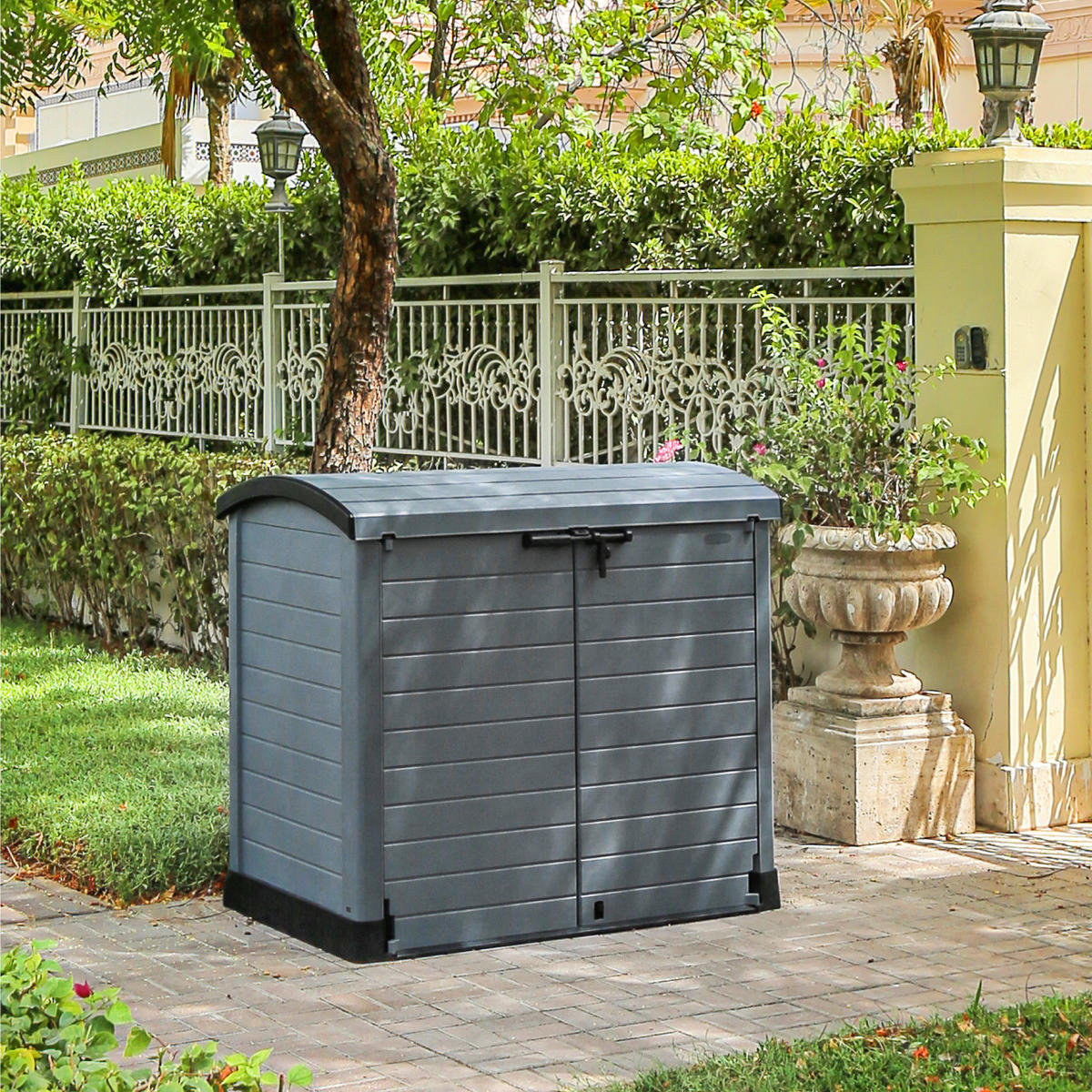 VCM Mülltonnenbox 2er StoreAway grau Kunststoff B/H/L: ca. 145x125x83 cm StoreAway - grau (83,00/145,00/125,00cm) - VCM