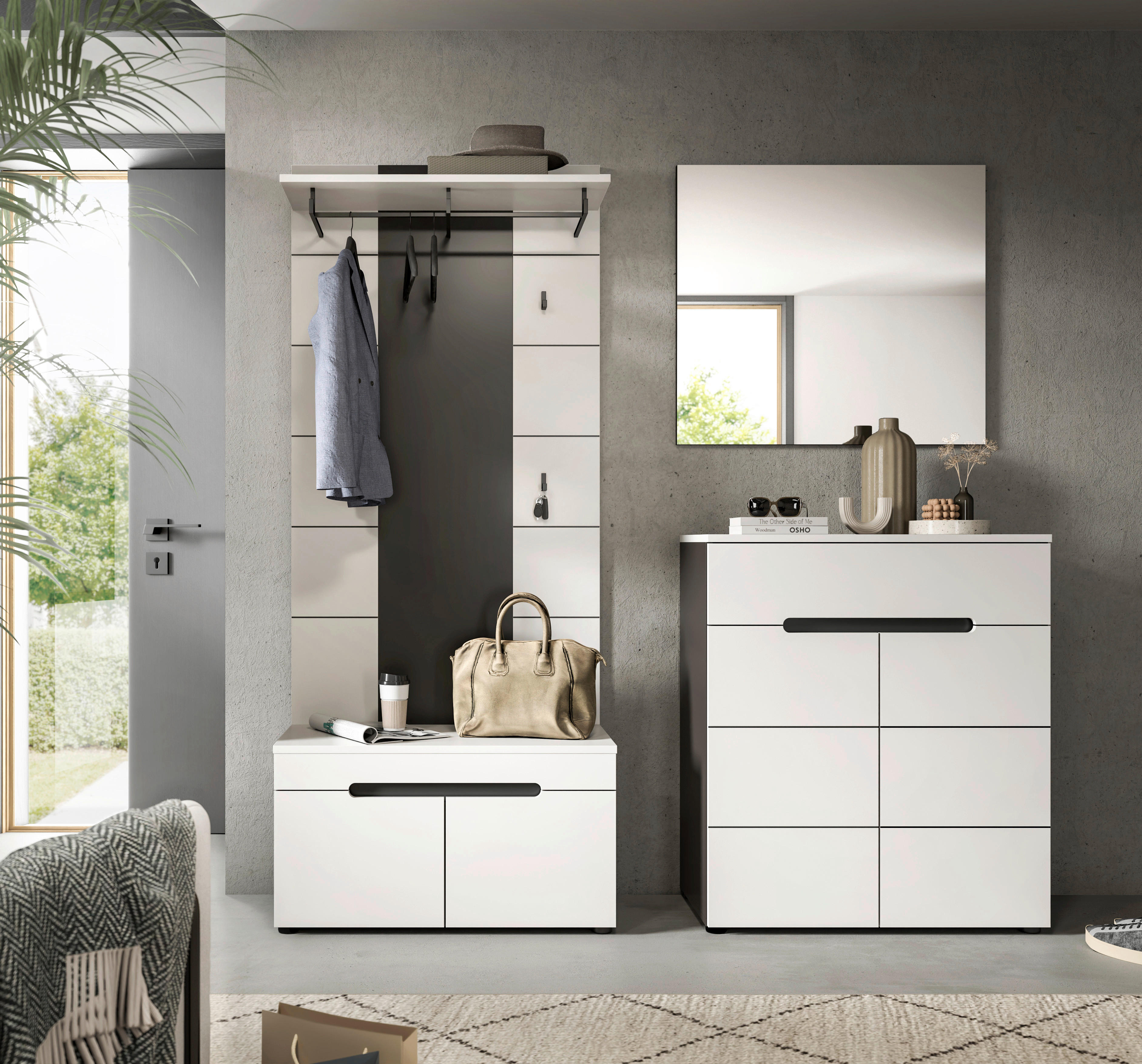 Thumbnail - Garderobe Canu basaltgrau Nachbildung weiß B/H/T: ca. 175x190x37 cm