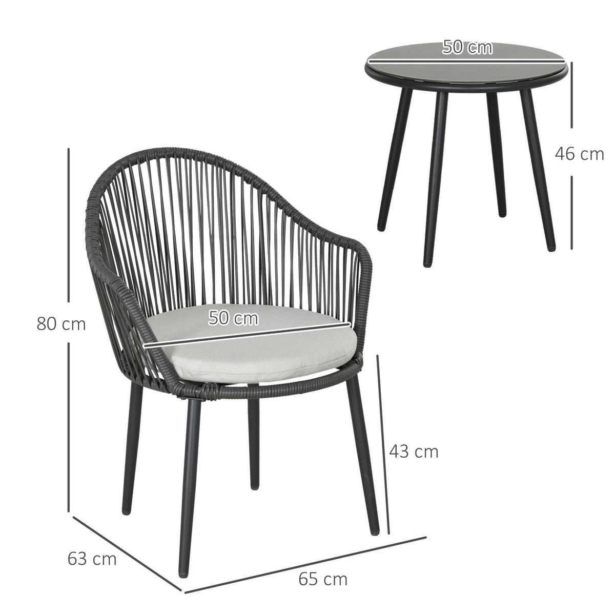 Outsunny Sitzgruppe dunkelgrau Edelstahl B/H/L: ca. 63x65x80 cm Gartenmöbel_Set - dunkelgrau (80,00/63,00/65,00cm) - Outsunny