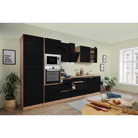 Respekta Küchenblock Premium schwarz hochglänzend B/H/T: ca. 345x220,5x60 cm Premium - Eiche/schwarz (345,00/220,50/60,00cm) - Respekta