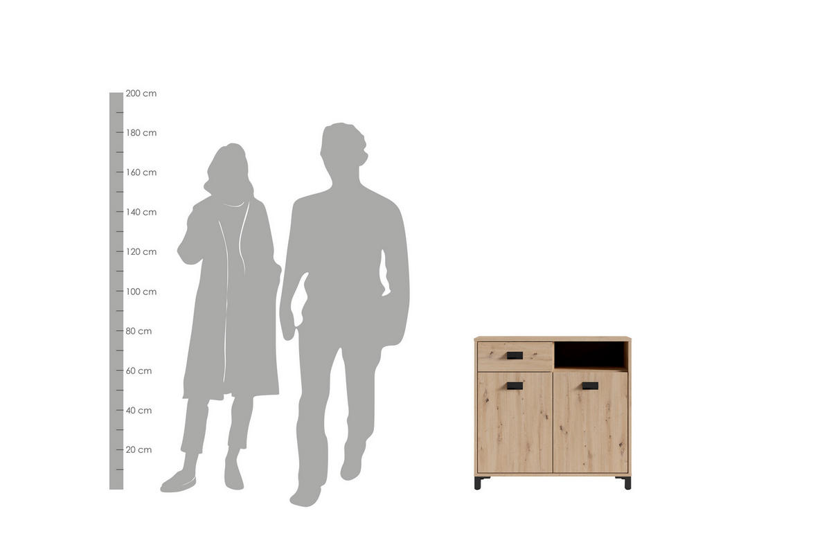 Kommode WELLNESS Eiche Artisan Nachbildung schwarz schwarz anthrazit B/H/T: ca. 80,5x77,5x31 cm WELLNESS - Eiche/schwarz (80,50/77,50/31,00cm) - byLIVING