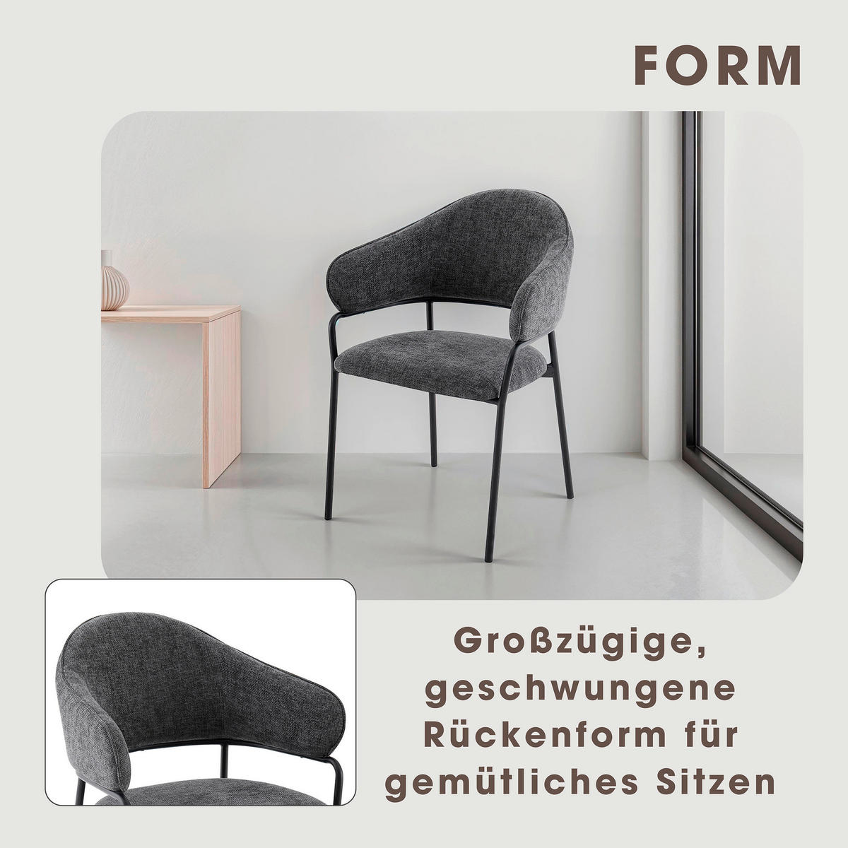 Stuhl CURVE schwarz grau Metall Stoff B/H/T: ca. 60x86x58 cm CURVE - schwarz/grau (60,00/86,00/58,00cm) - byLIVING