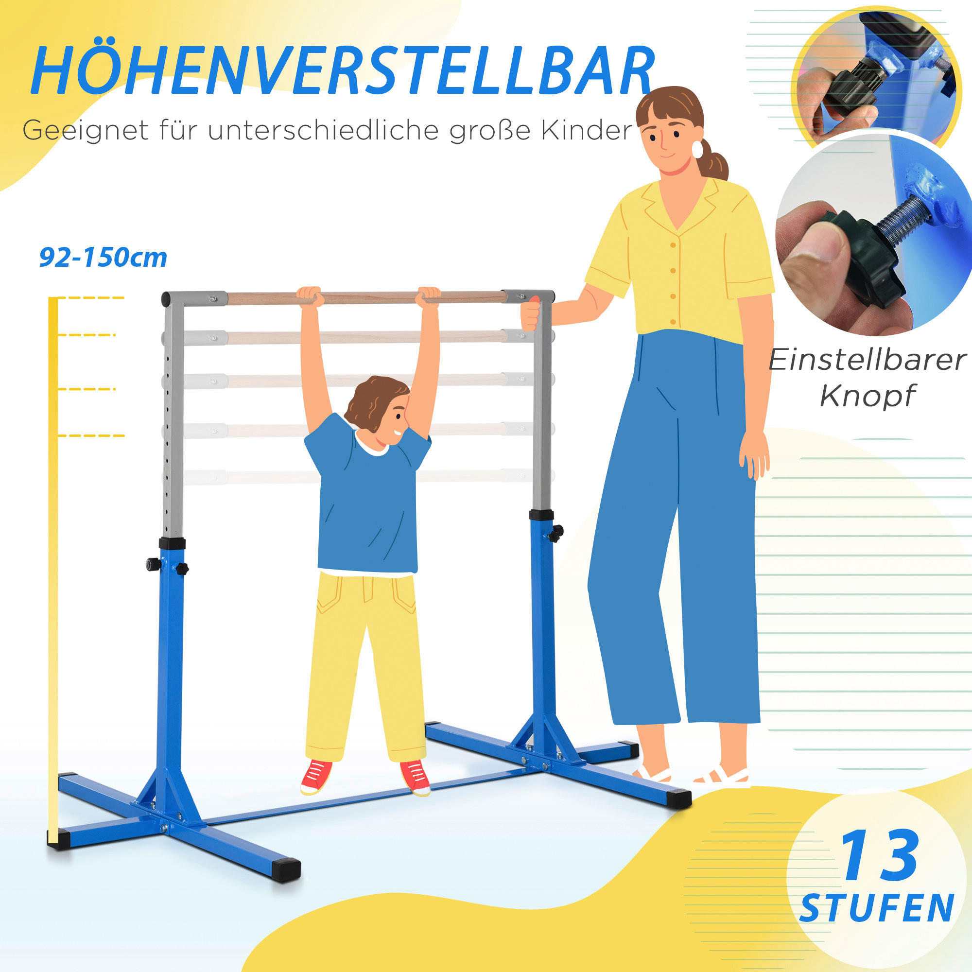 HOMCOM Kinder-Gymnastikstange B/H/L: ca. 121x150x194 cm Kinder-Gymnastikstange - blau (194,00/121,00/150,00cm) - HOMCOM